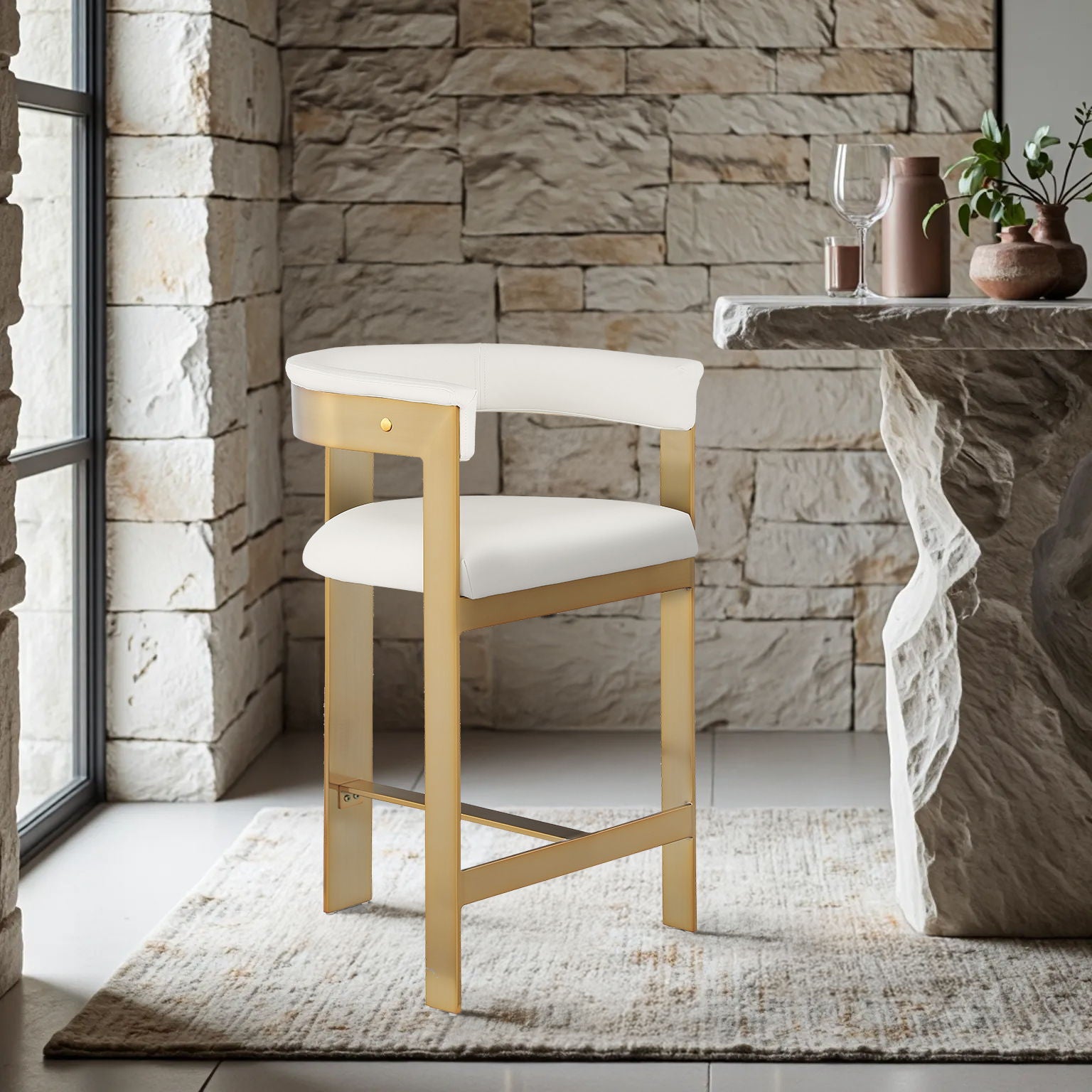 Romeo - Faux Leather Counter Stool With Gold Base (Set of 2)