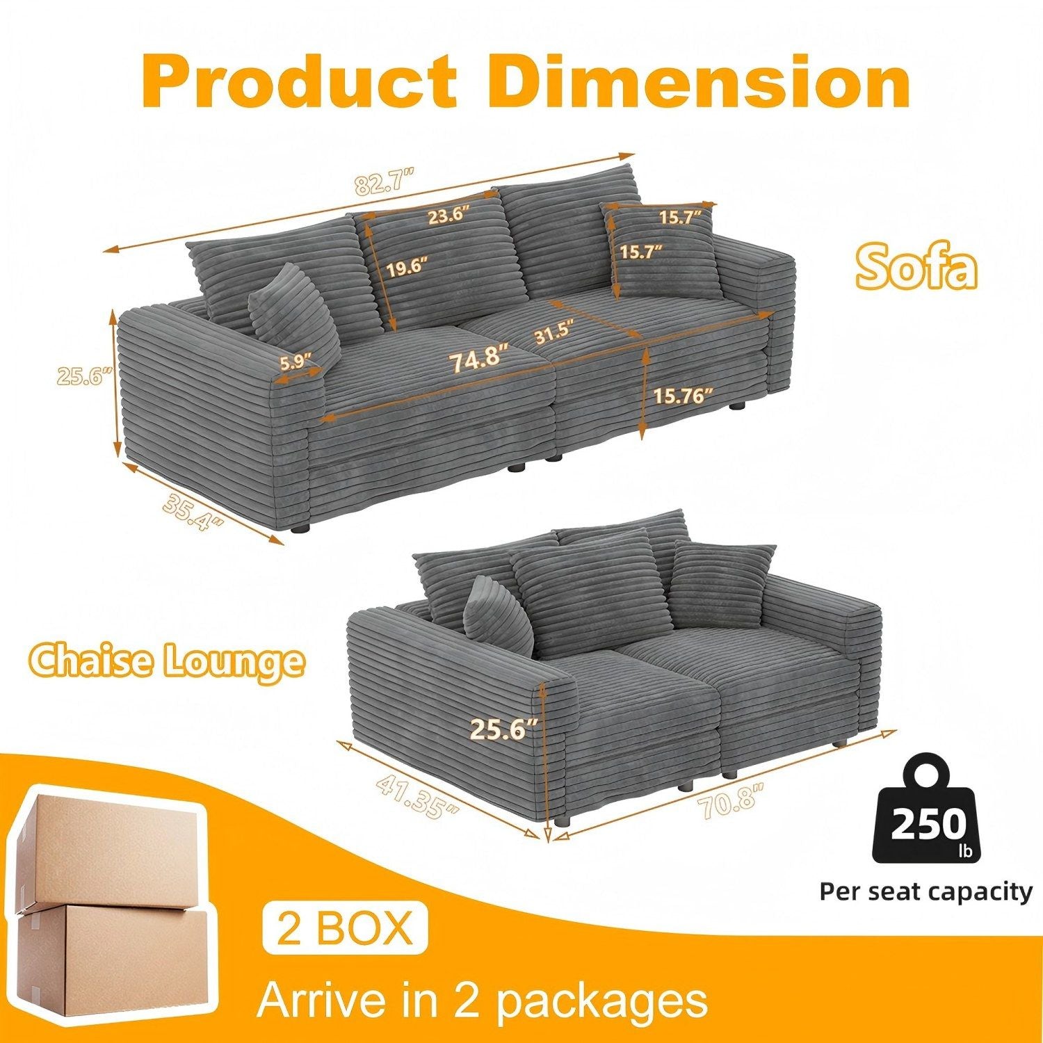 Convertible Deep Seat Sofa With Soft Pillows And Ottomans