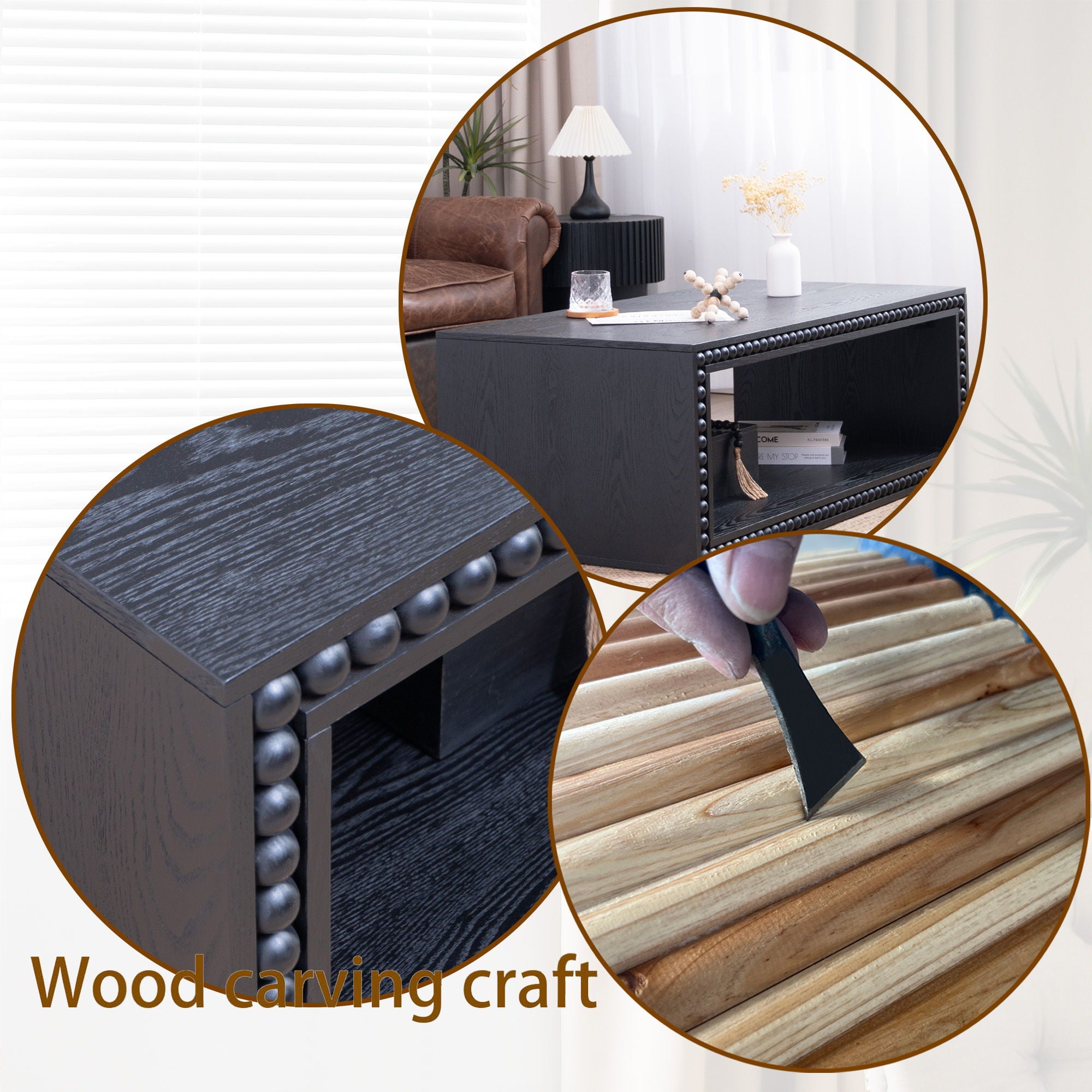 Beaded Edge Coffee Table With Open Storage Shelf