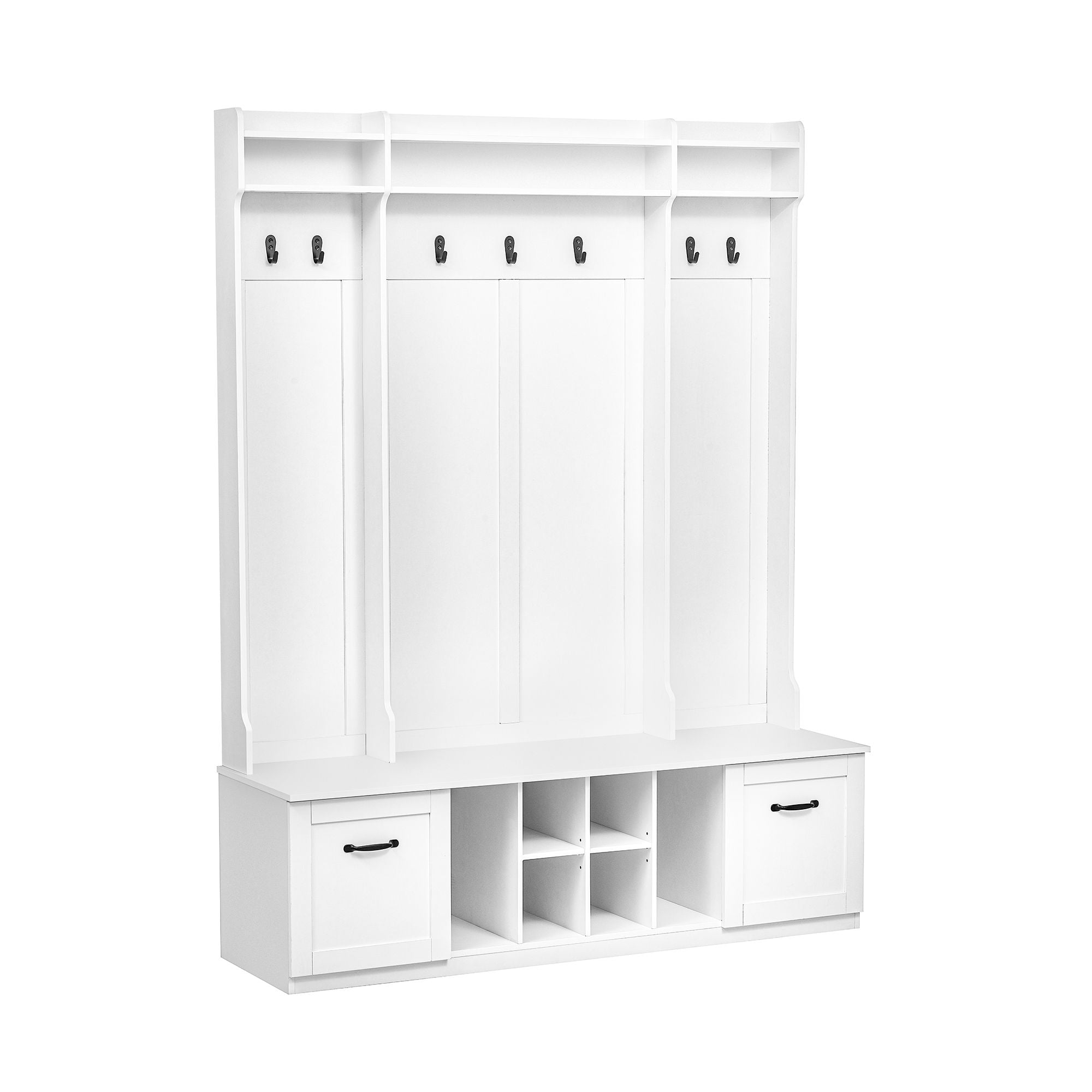 5 In 1 Entryway Bench With Coat Rack, 7 Sturdy Hooks, 2 Spacious Drawers And Adjustable Shelves