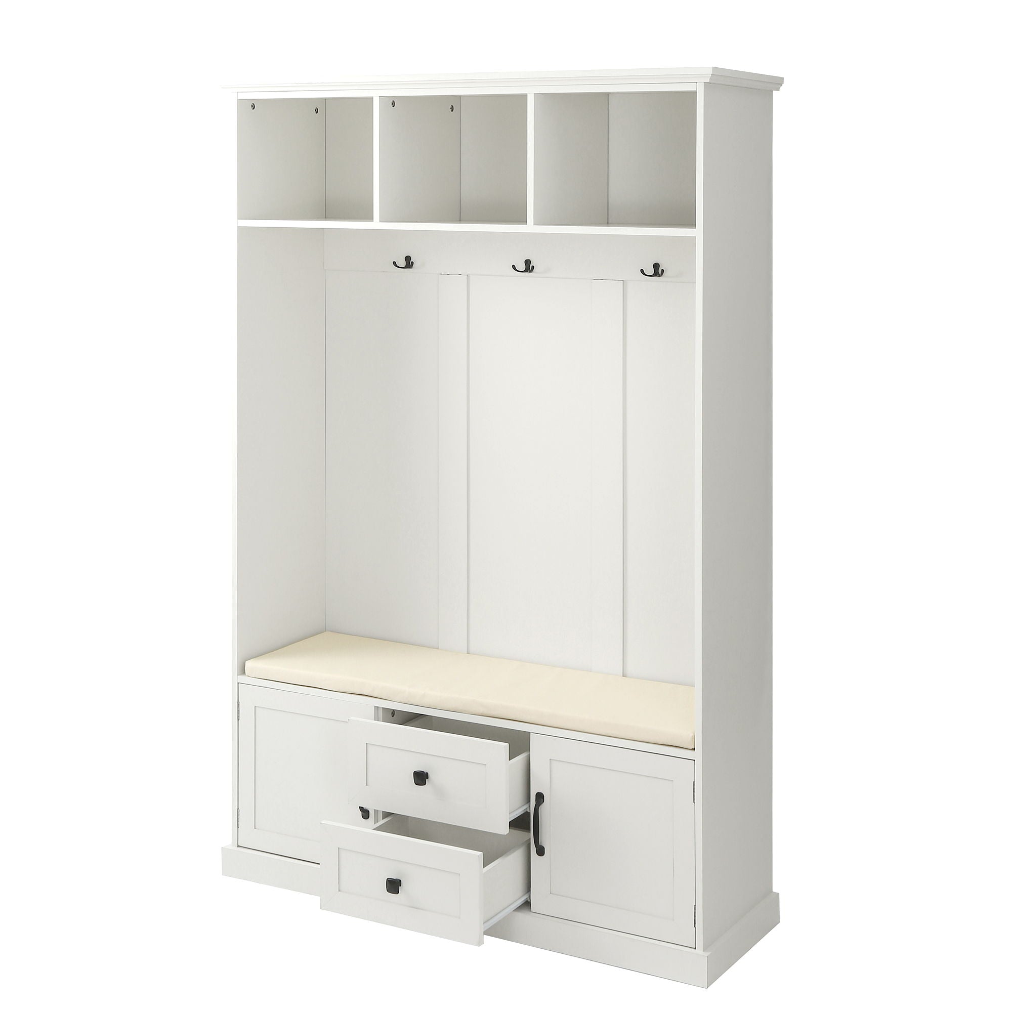 Hall Tree With 3 Hooks, Coat Hanger, Entryway Bench, Storage Bench, 3 In 1 Design