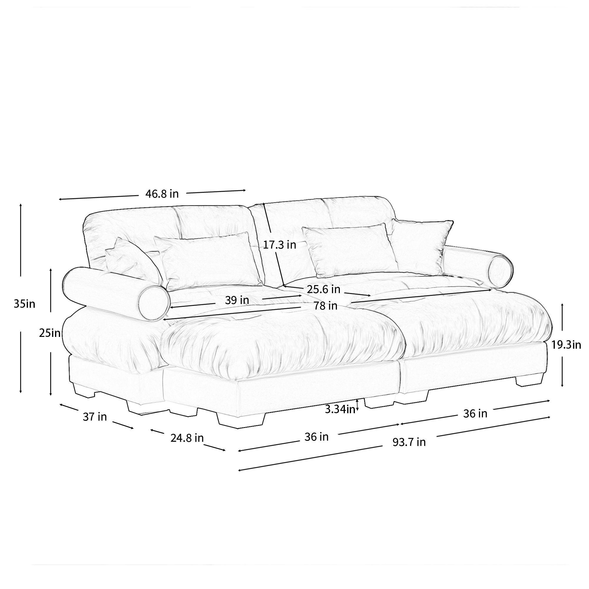 Super Comfort Oversized Modular Sectional Sofa With Movable Ottoman