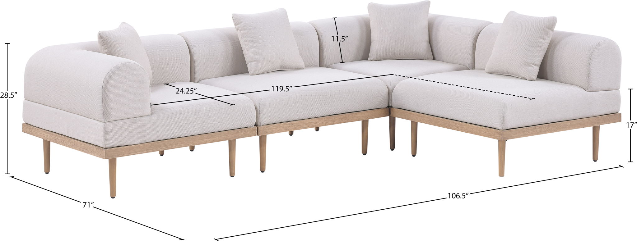 Laguna - 4 Piece 106.5" Upholstered Outdoor Patio Modular Sectional