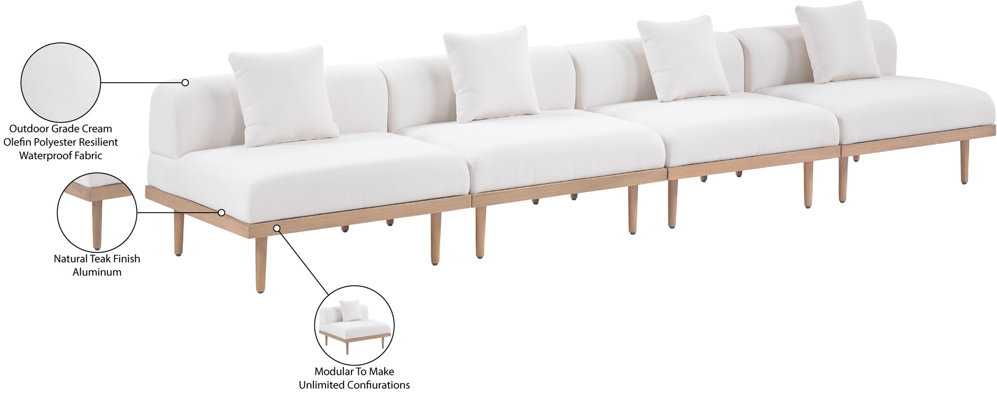 Laguna - 4 Piece 142" Upholstered Outdoor Patio Modular Armless Sofa