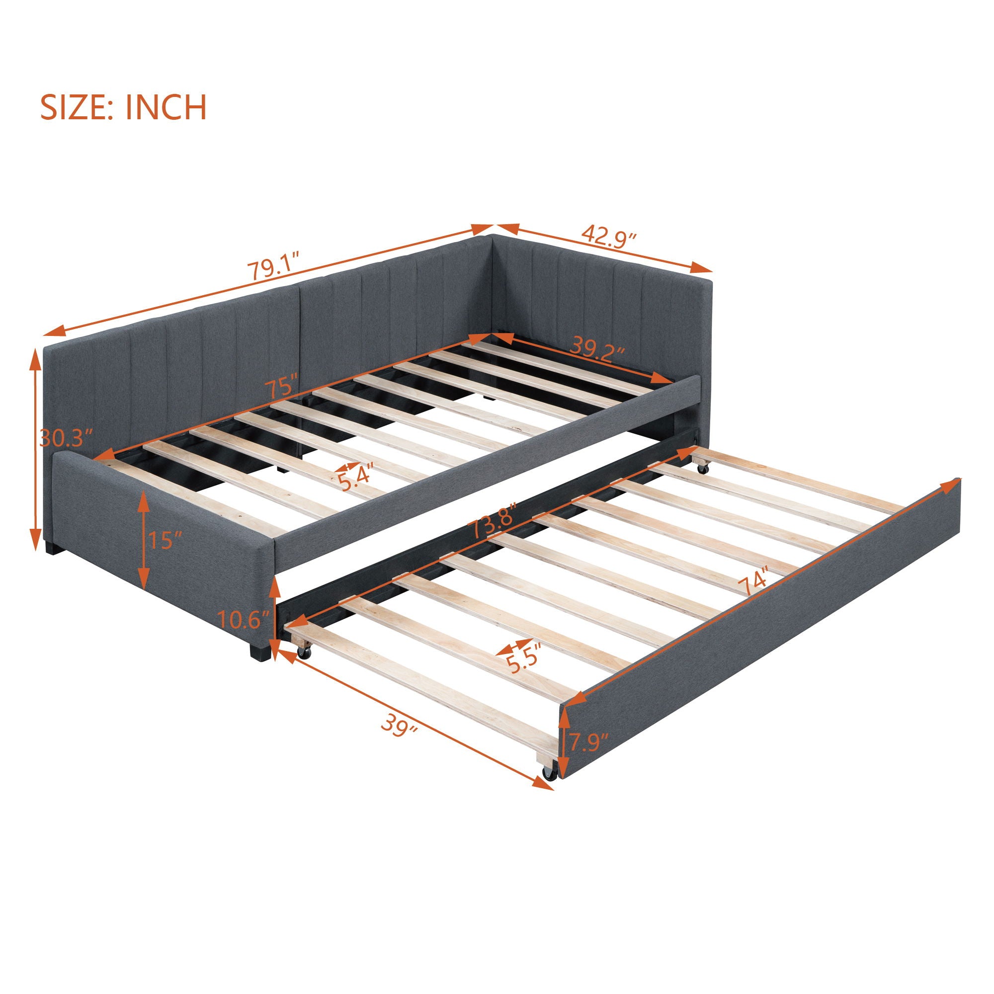 Upholstered Daybed, Sofa Bed Frame, No Box Spring Needed