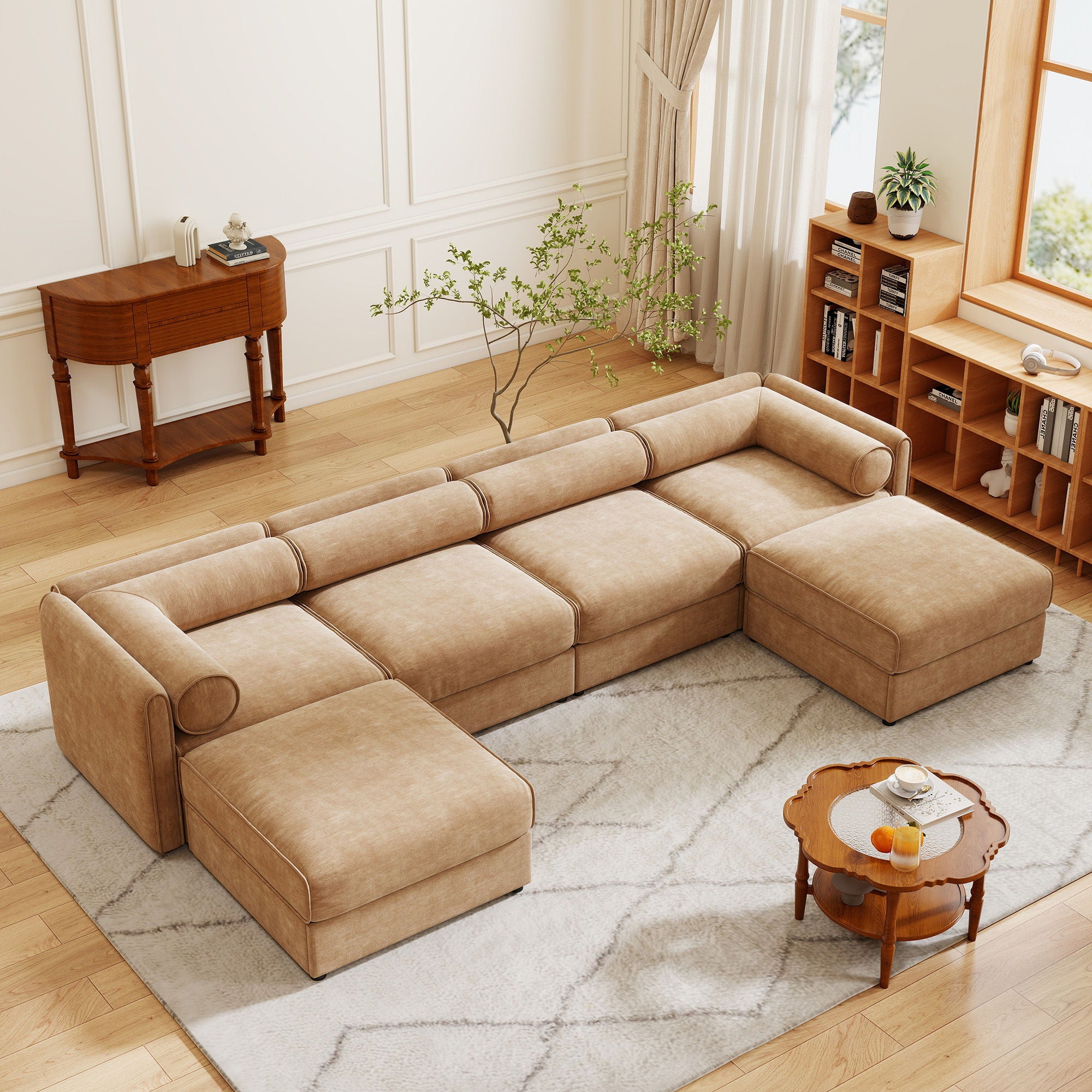 Contemporary Elegant Sofa With Storage And Ottoman