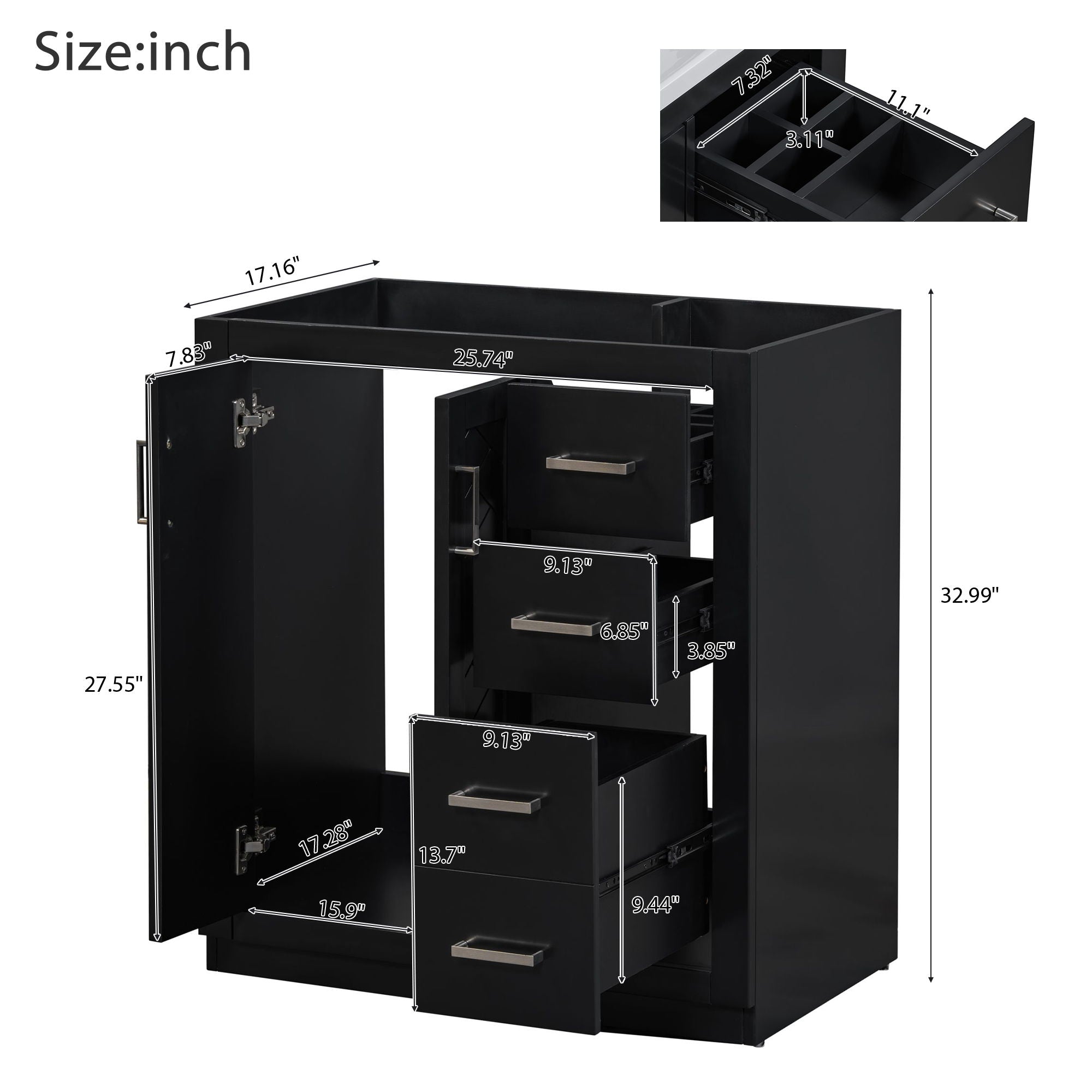 Bathroom Vanity With Sink, Storage Cabinet, Freestanding Set With 3 Drawers & Soft Closing Doors