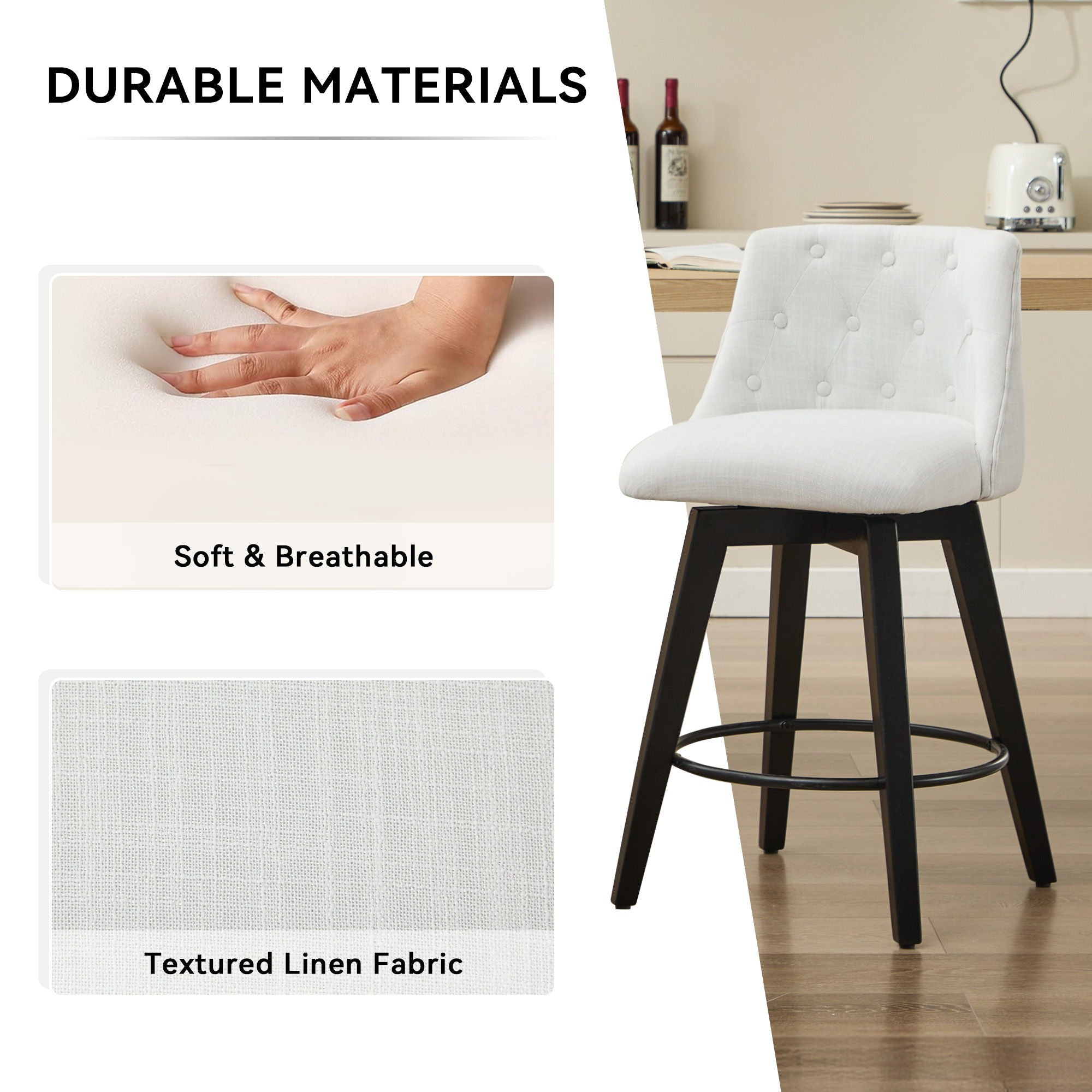 Swivel Bar Stools & Button Tufted Back (Set of 2)
