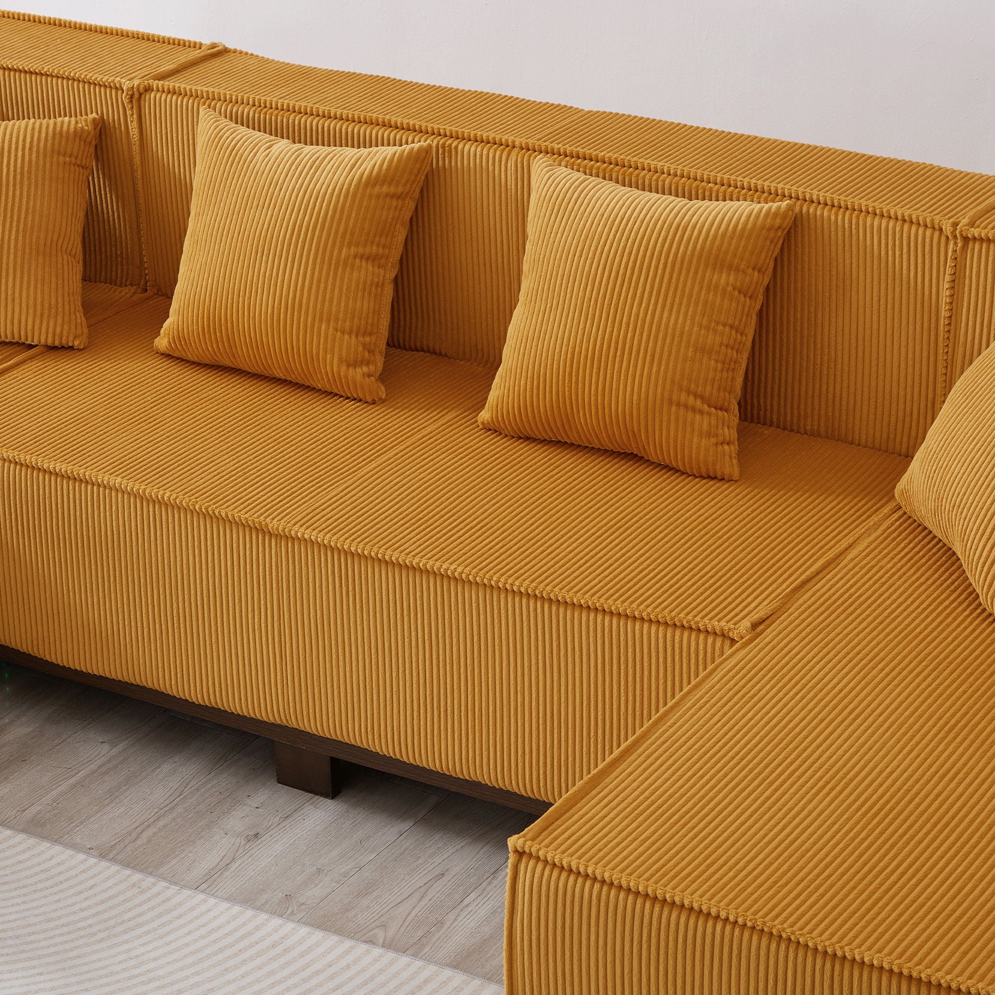 U-Shaped Sectional Sofa With RGB LED Light Strip And 6 Pillows