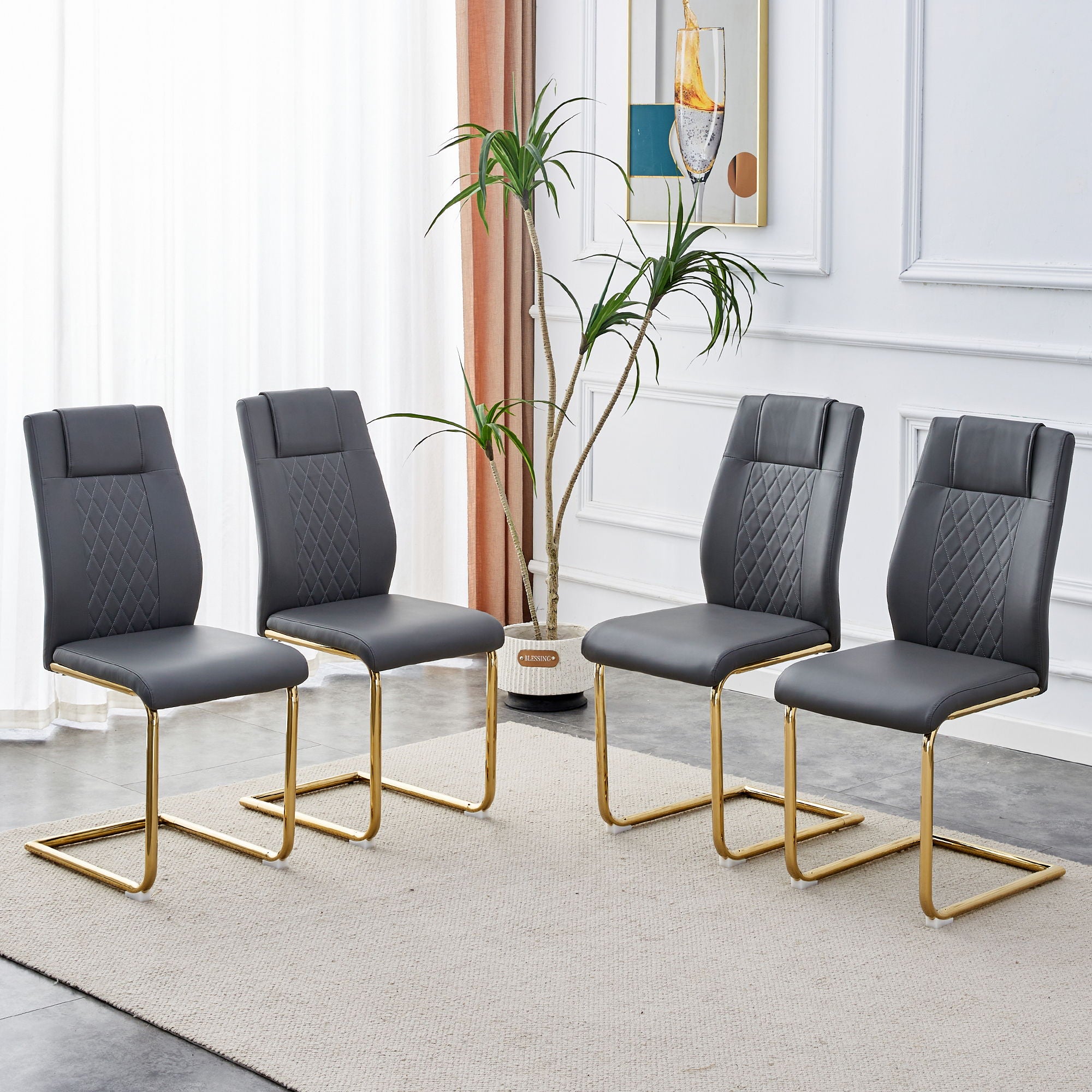 Modern Legged Upholstered Dining Chairs (Set of 4) Artificial For Kitchen And Office - Gray
