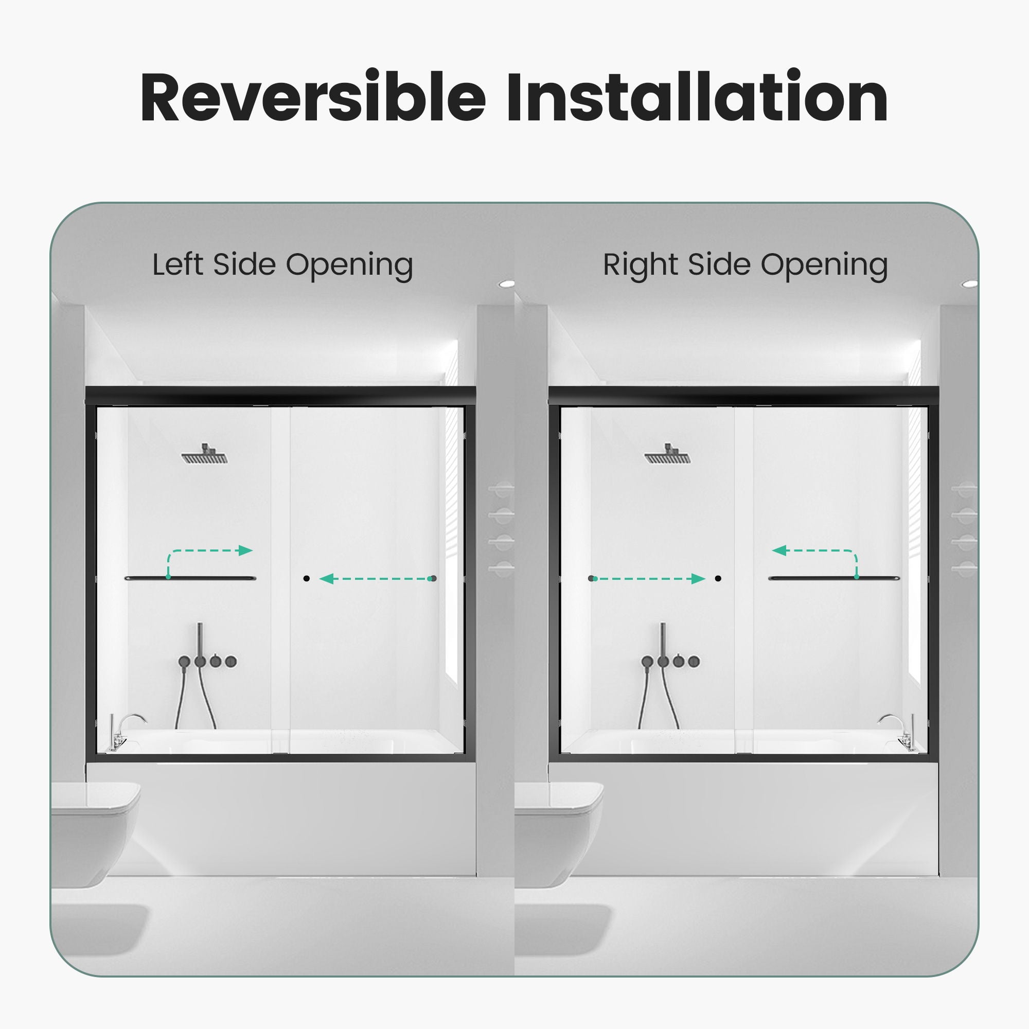 Semi-Frameless Double Sliding Shower Door, Bypass Shower Door, 1 / 4" (6Mm) Thick SGCC Tempered Glass Door