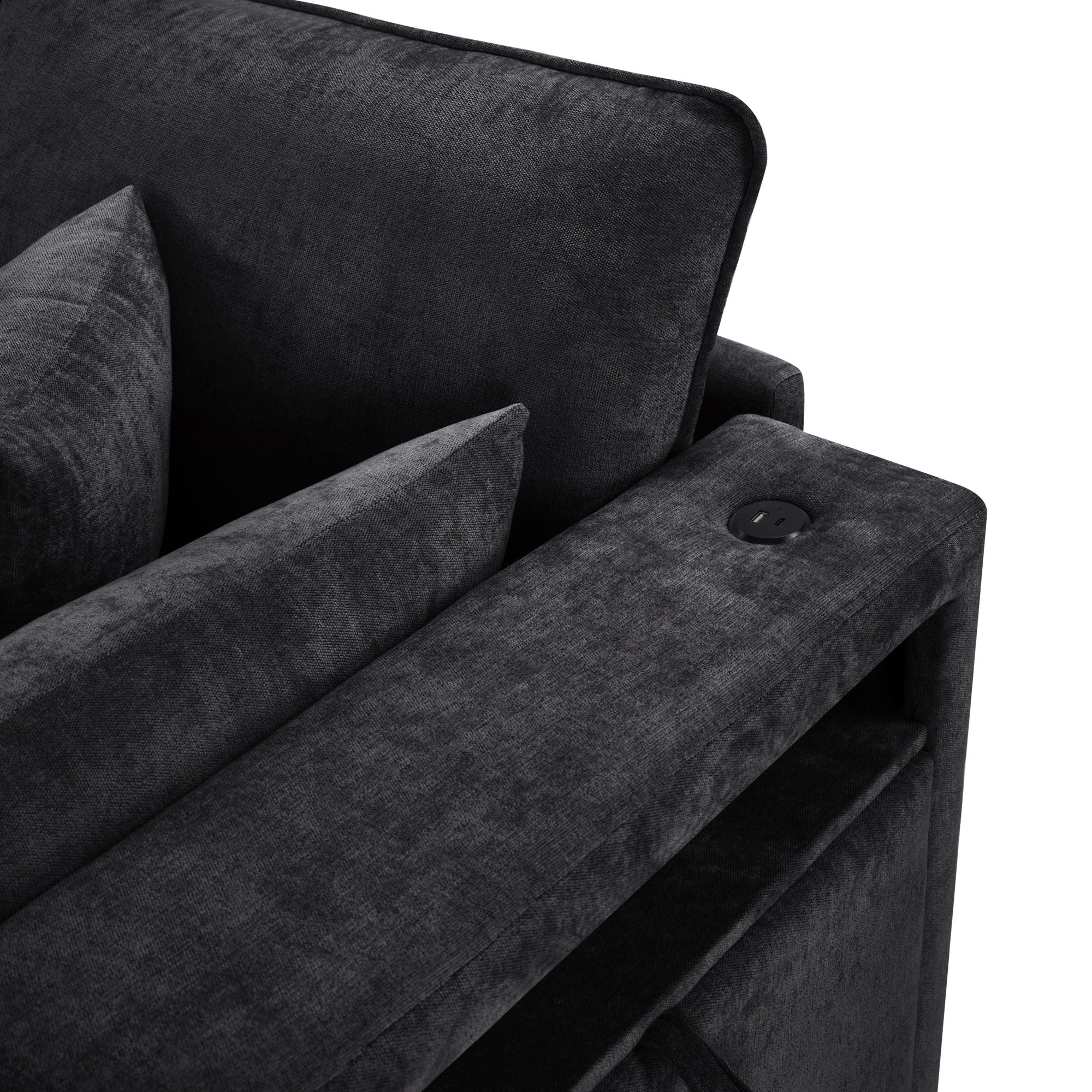 Modern Sectional Sofa U-Shaped With Movable Ottoman Storage Armrests And USB Ports