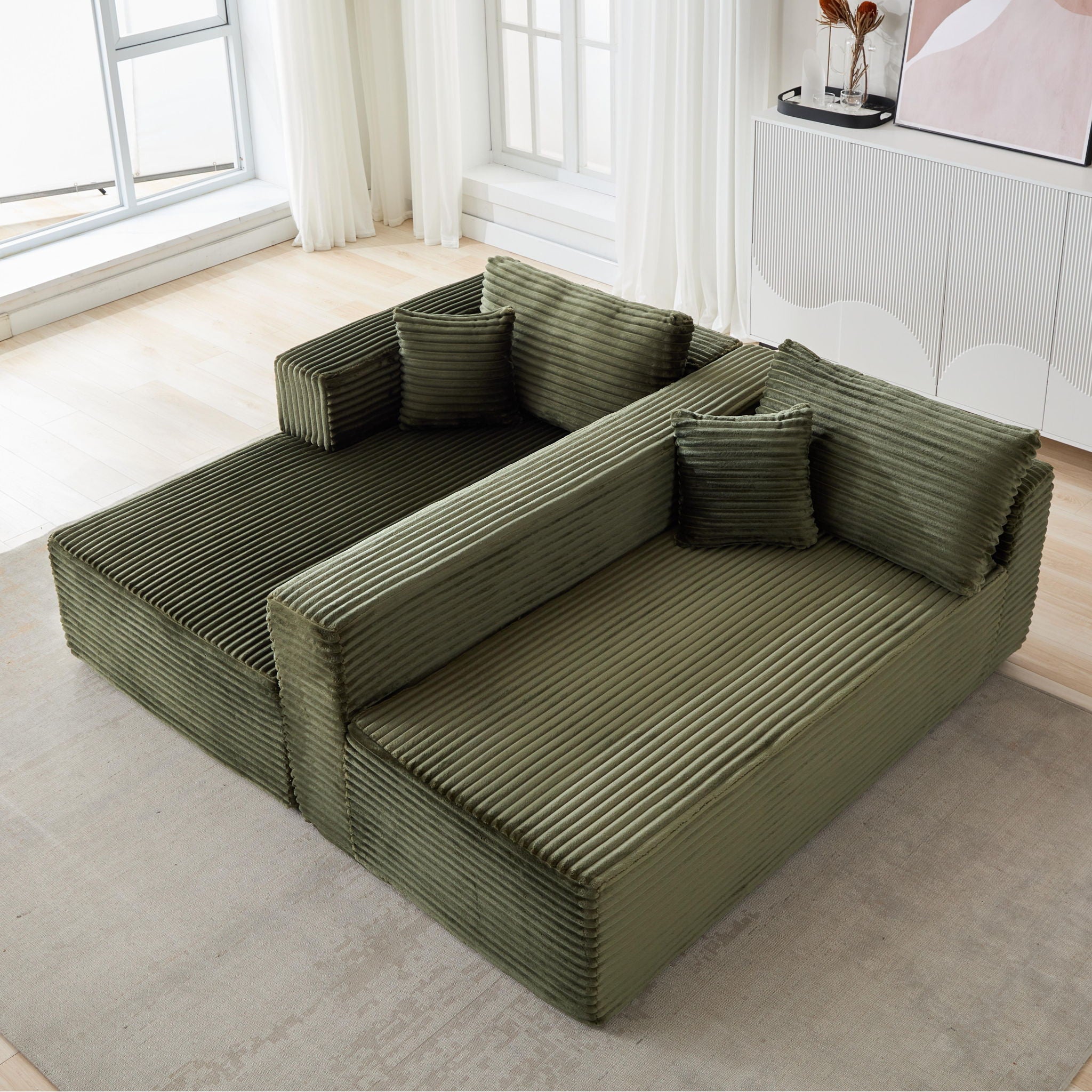 Compression Sectional Couch With Comfy Chaise, Boneless L Shape Sofa With Deep Seat