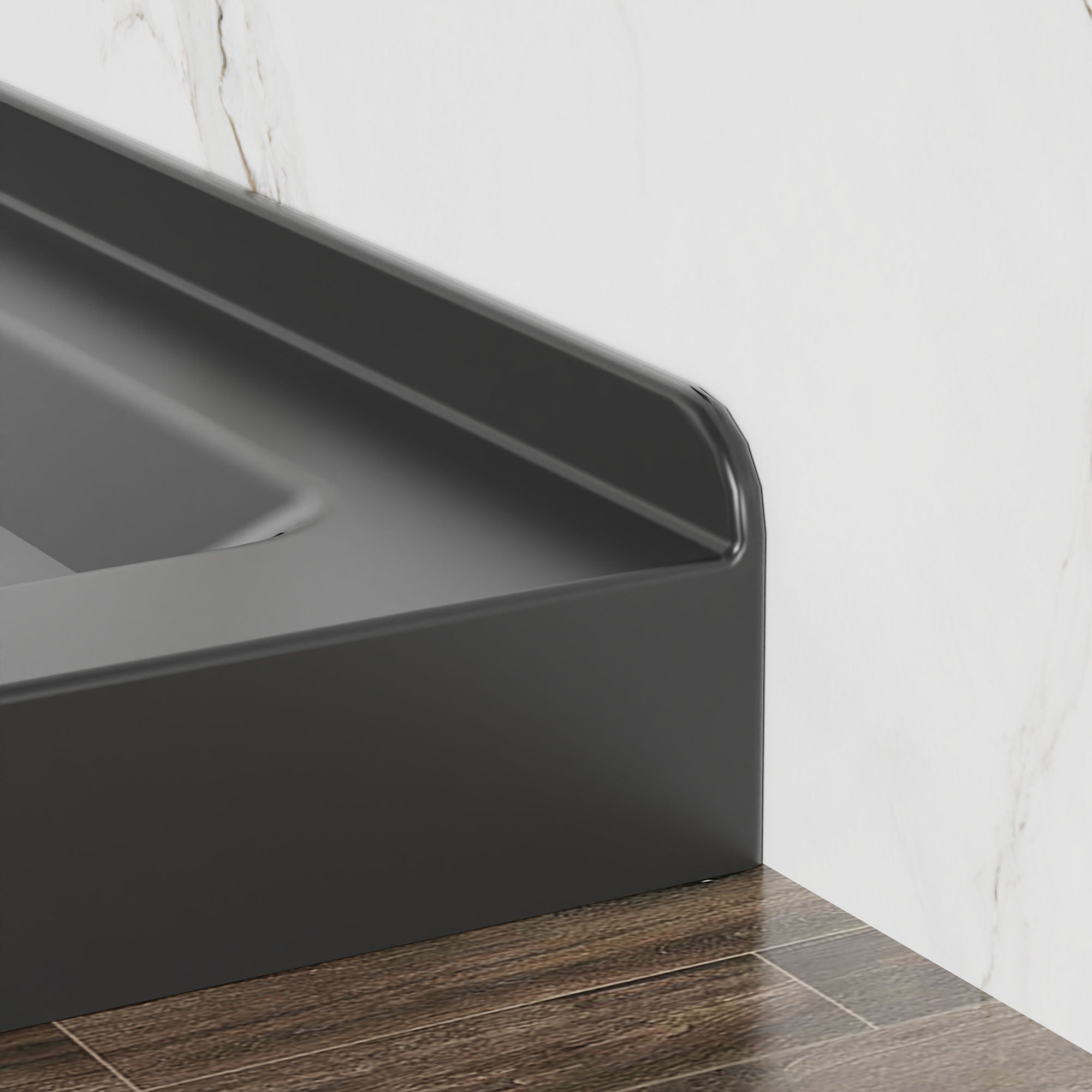 Shower Base, Anti Slip Center Drain Double Threshold - Black