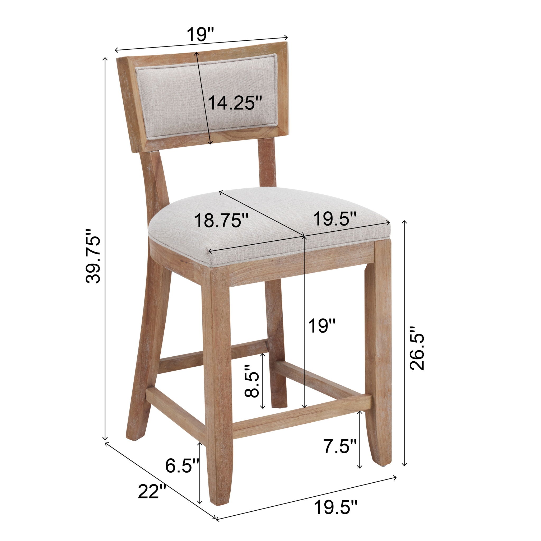 Upholstered Counter Height Bar Stools With Comfy Back (Set of 2)