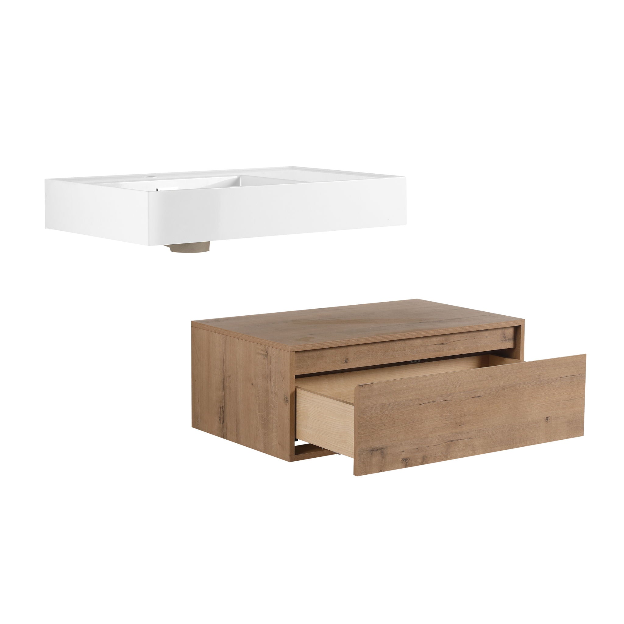 Modern Wall Mounted Bathroom Vanity With Resin Sink And Soft Close Drawer In Imitative - Imitative Oak