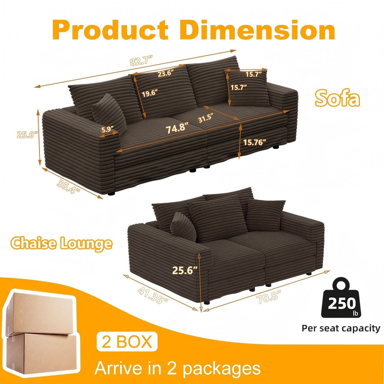 Deep Seat Convertible Sofa With Soft Pillows And Ottomans