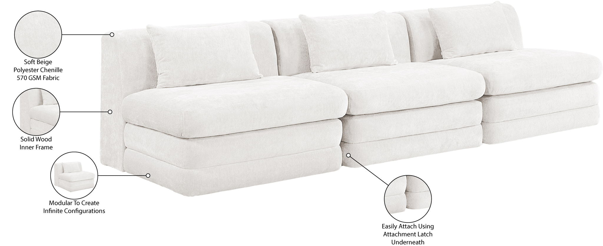 Stellar - 3 Piece 114" Upholstered Modular Armless Sofa