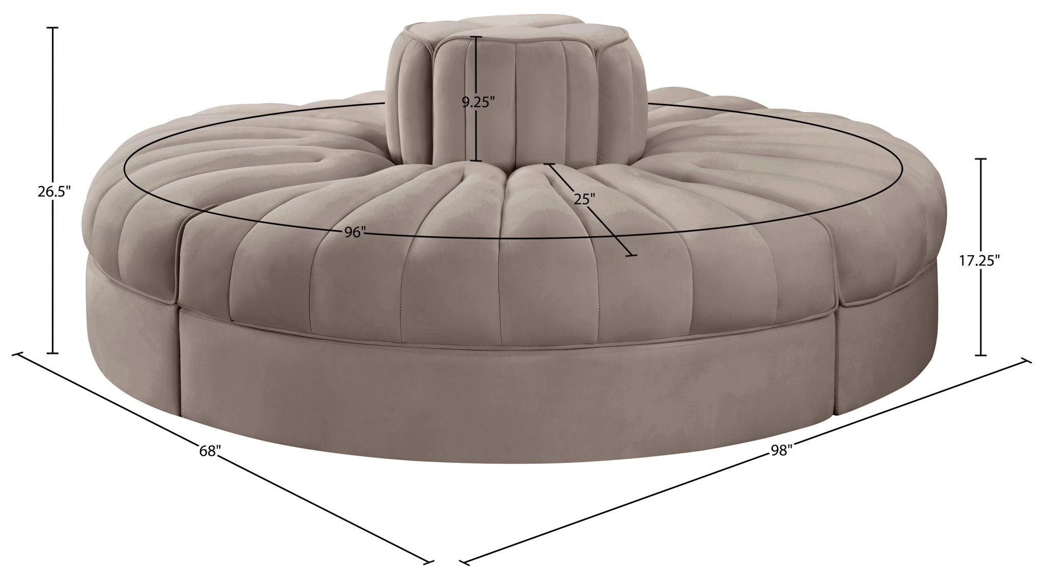 Rummi - Round Velvet Performance Fabric Upholstered 4 Piece Modular Sofa