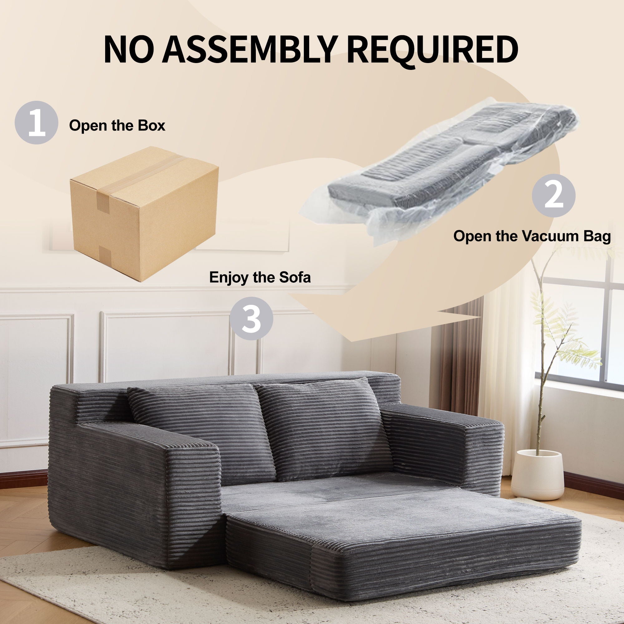 Comfortable Deep Seat Loveseat Sofa Bed, Reversible Cushion With Pillows