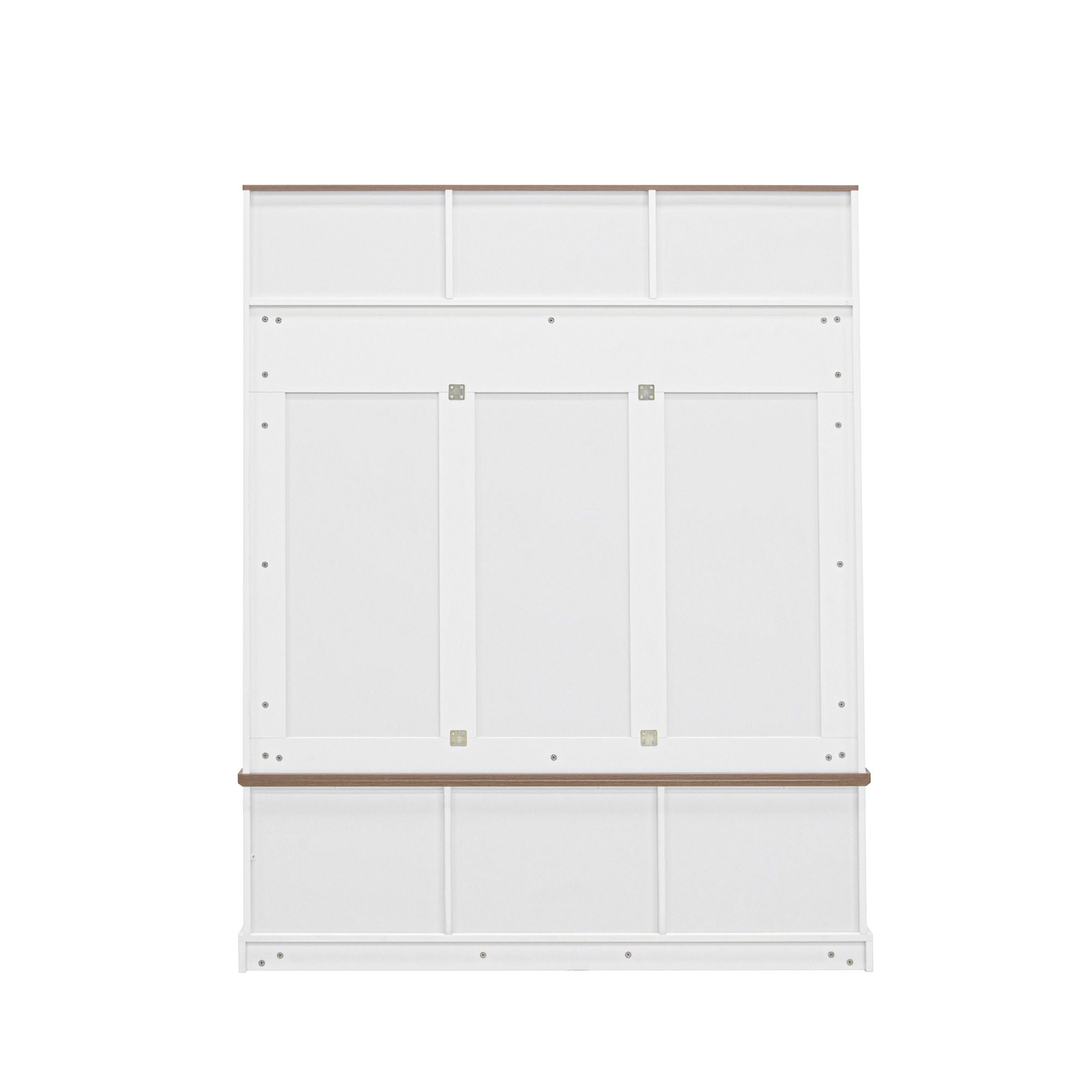 Hall Tree With Bench And Shoe Storage, 5 In 1 Entryway Organizer Cabinet With Coat Rack, 4 Shoe Cubbies & 7 Hooks - White
