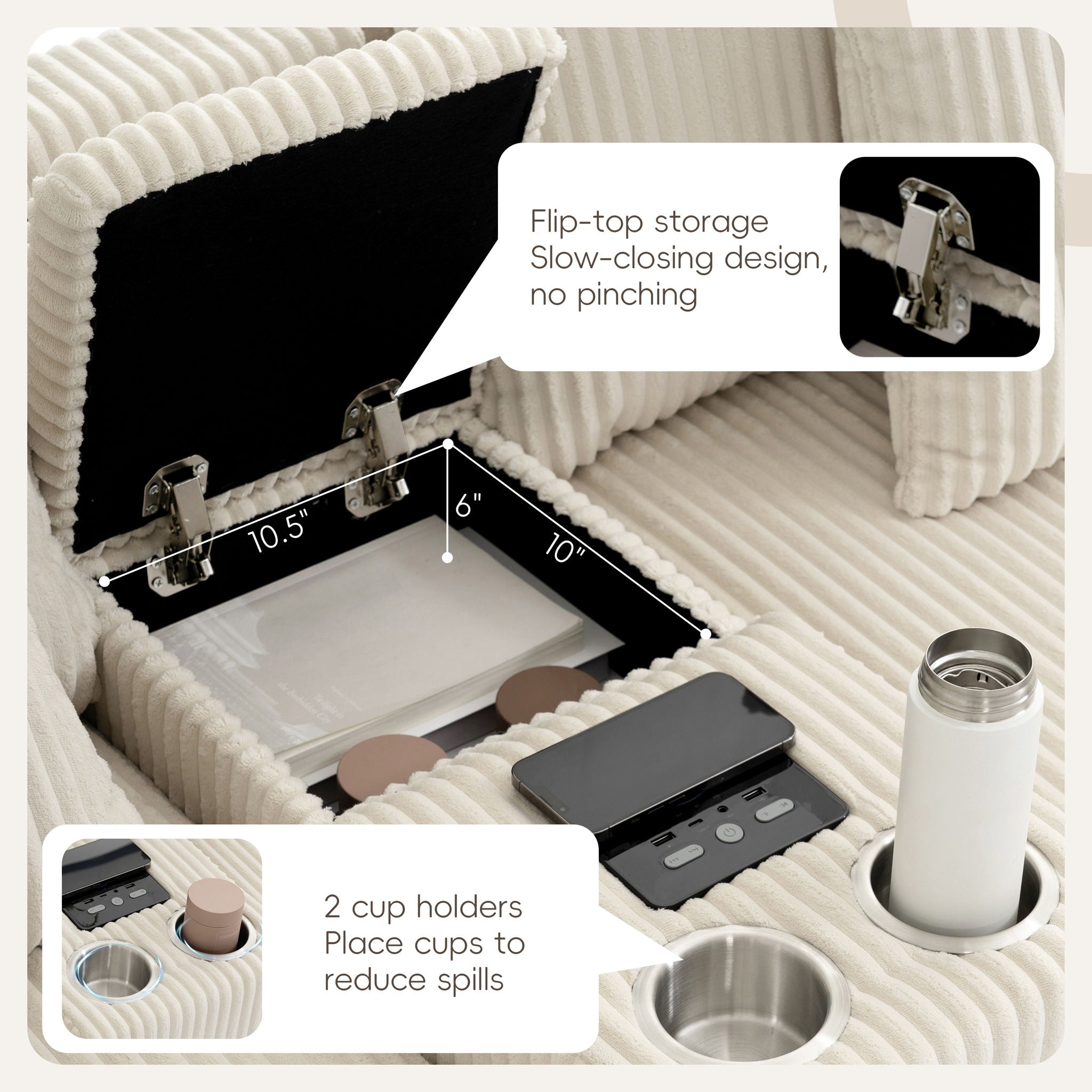 Sectional With tooth Speakers L Shaped Couch With Console USB Charger, Cup Holders Storage Ottoman Deep And Wide Seat Cloud Sofa