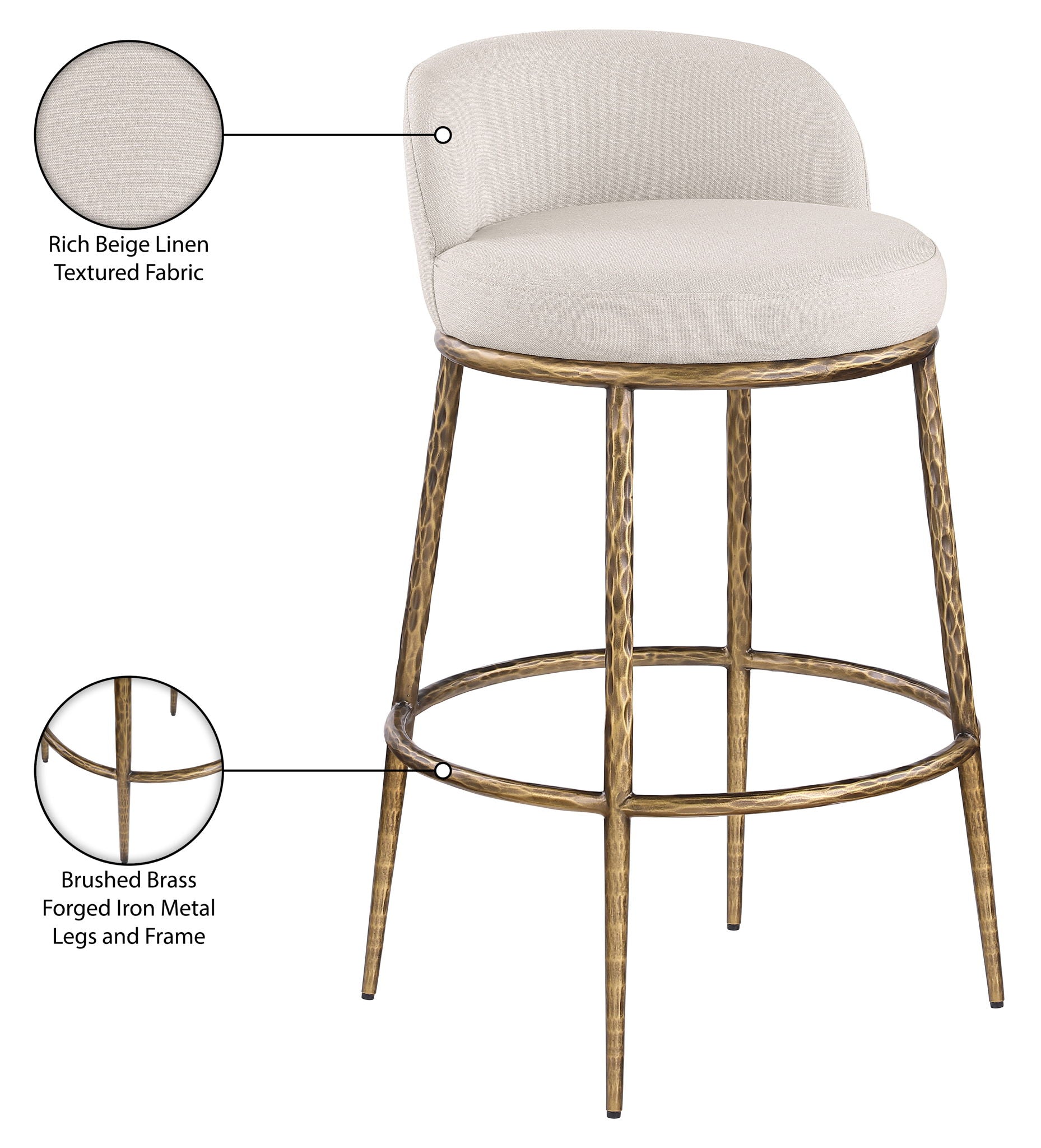 Ferro - Performance Fabric Upholstered Bar Stool - Antique Brass