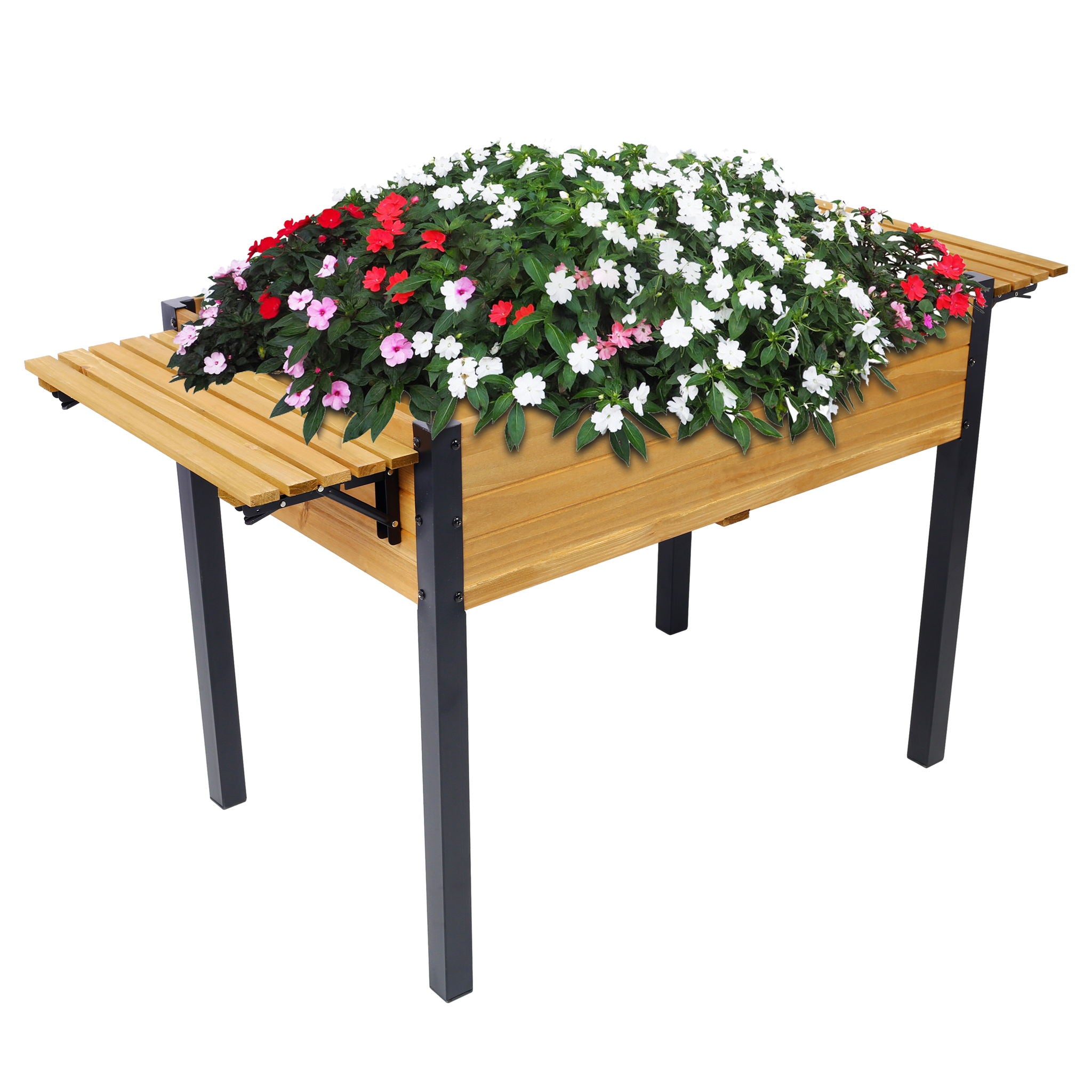 Raised Garden Bed With Metal Legs And Folding Storage Shelf