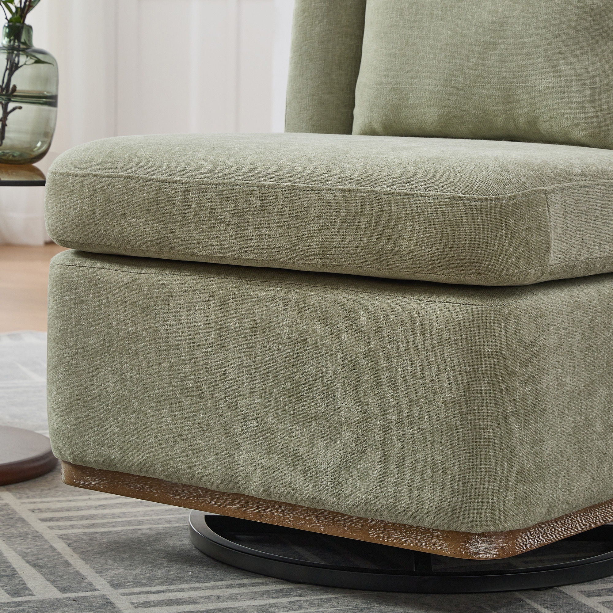 Wide Modern Cushioned Armless Metal Base 360° Swivel Chair With Pillow