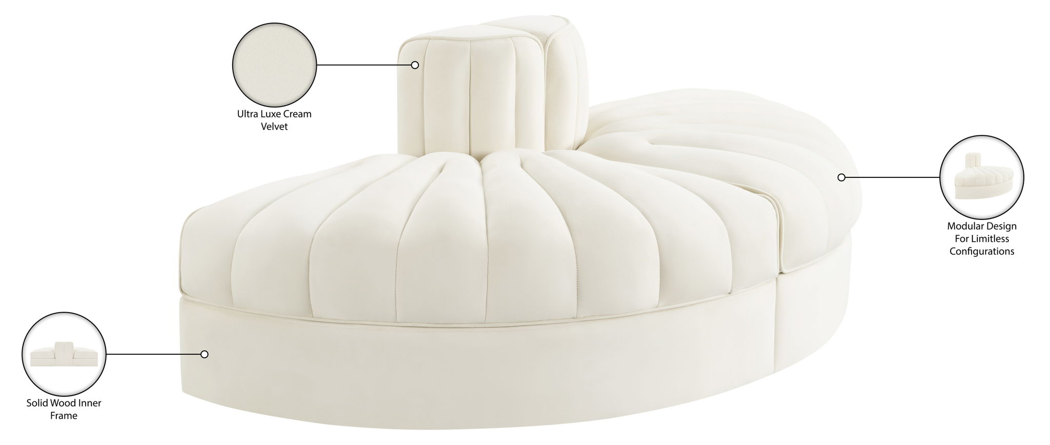 Rummi - Velvet Performance Fabric Upholstered 2 Piece Rounded Modular Loveseat