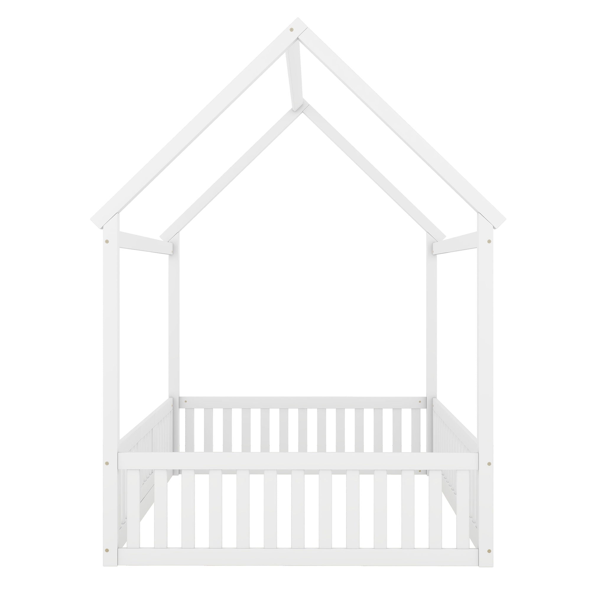 Wood House Bed With Fence And Door