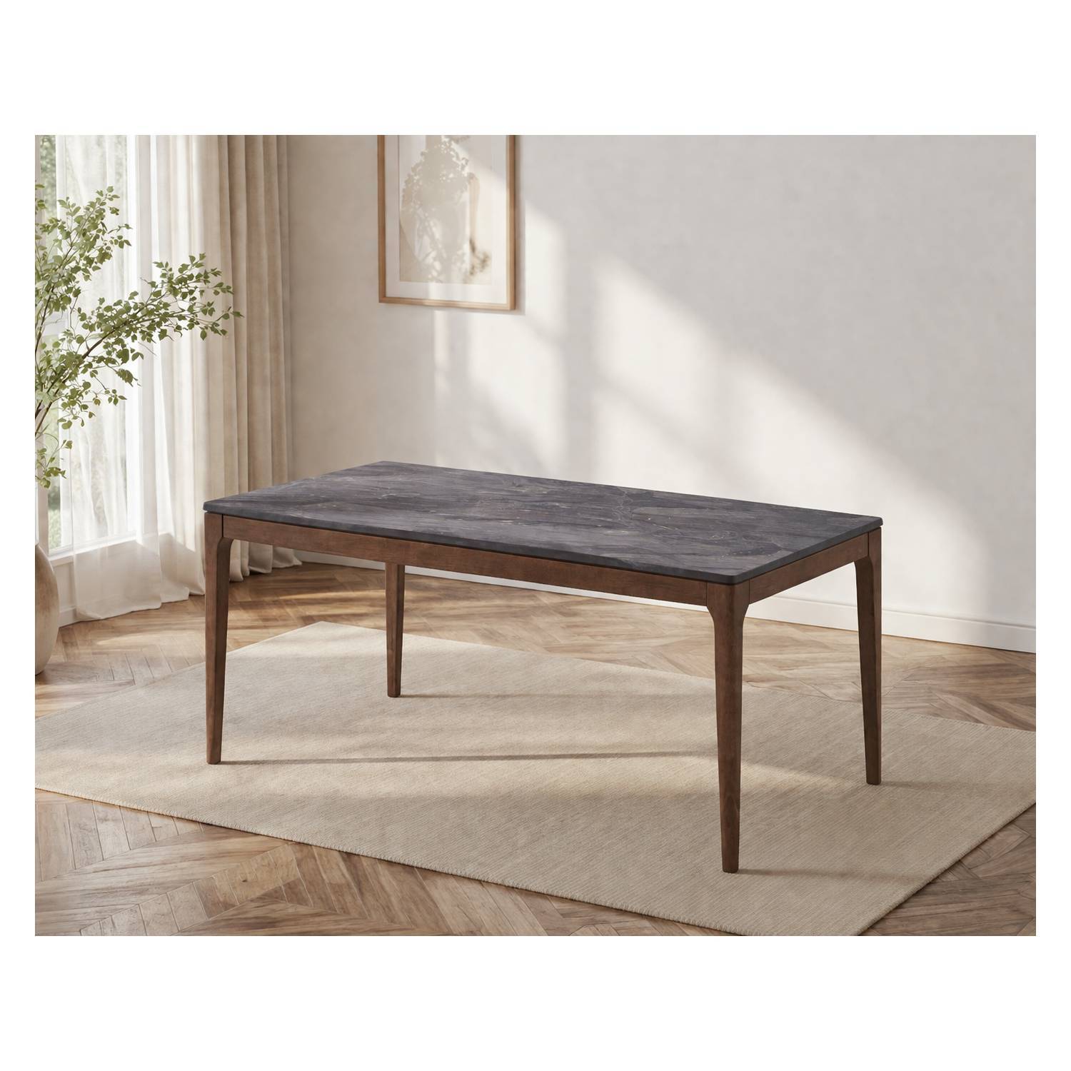 Bevis - Engineered Stone Top Dining Table - Walnut