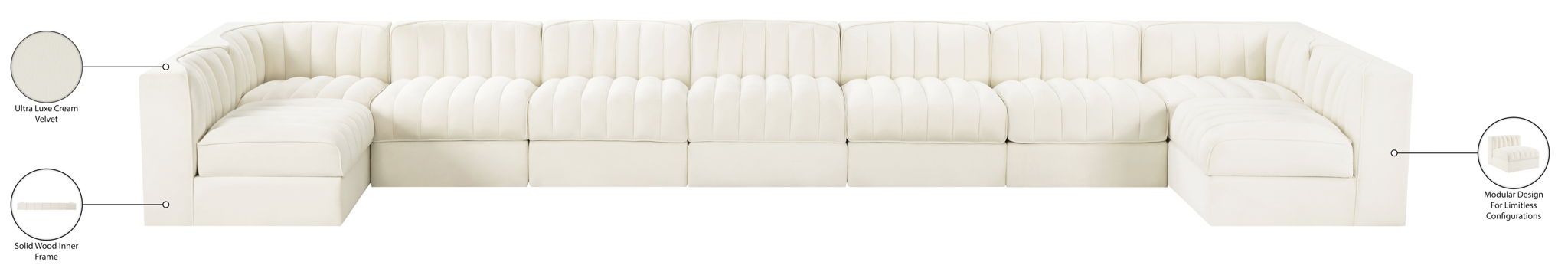 Rummi - Armless Velvet Performance Fabric Upholstered 9 Piece Modular Sectional