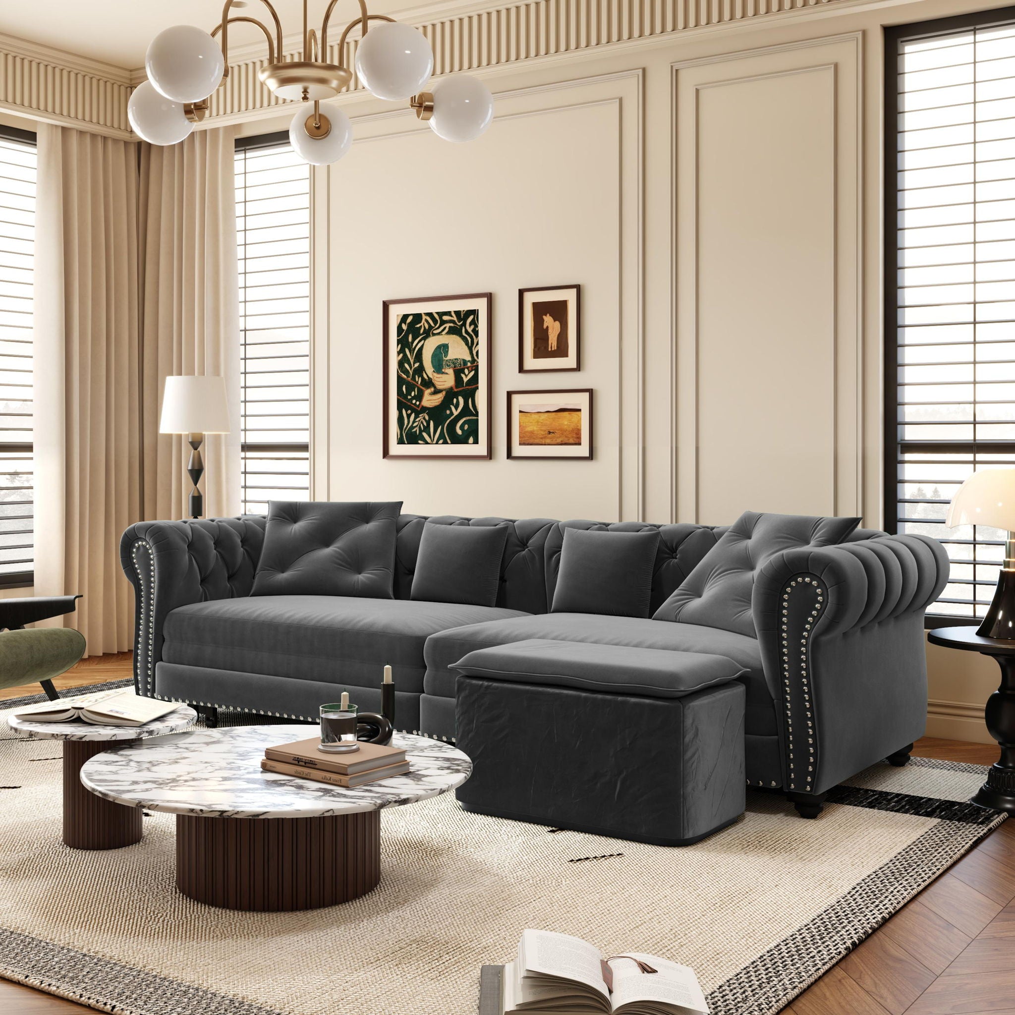 3 In 1 Convertible Sleeper Sofa Bed With Movable Ottoman