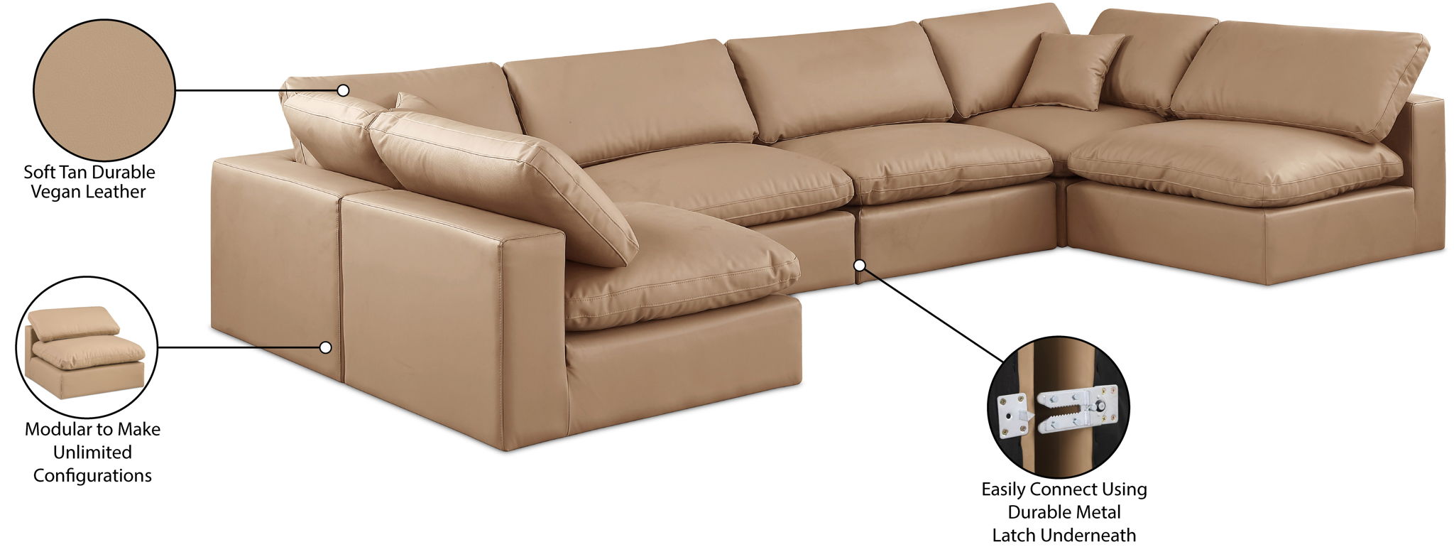 Comfy - 6 Piece Faux Leather Modular Armless Sectional - Tan