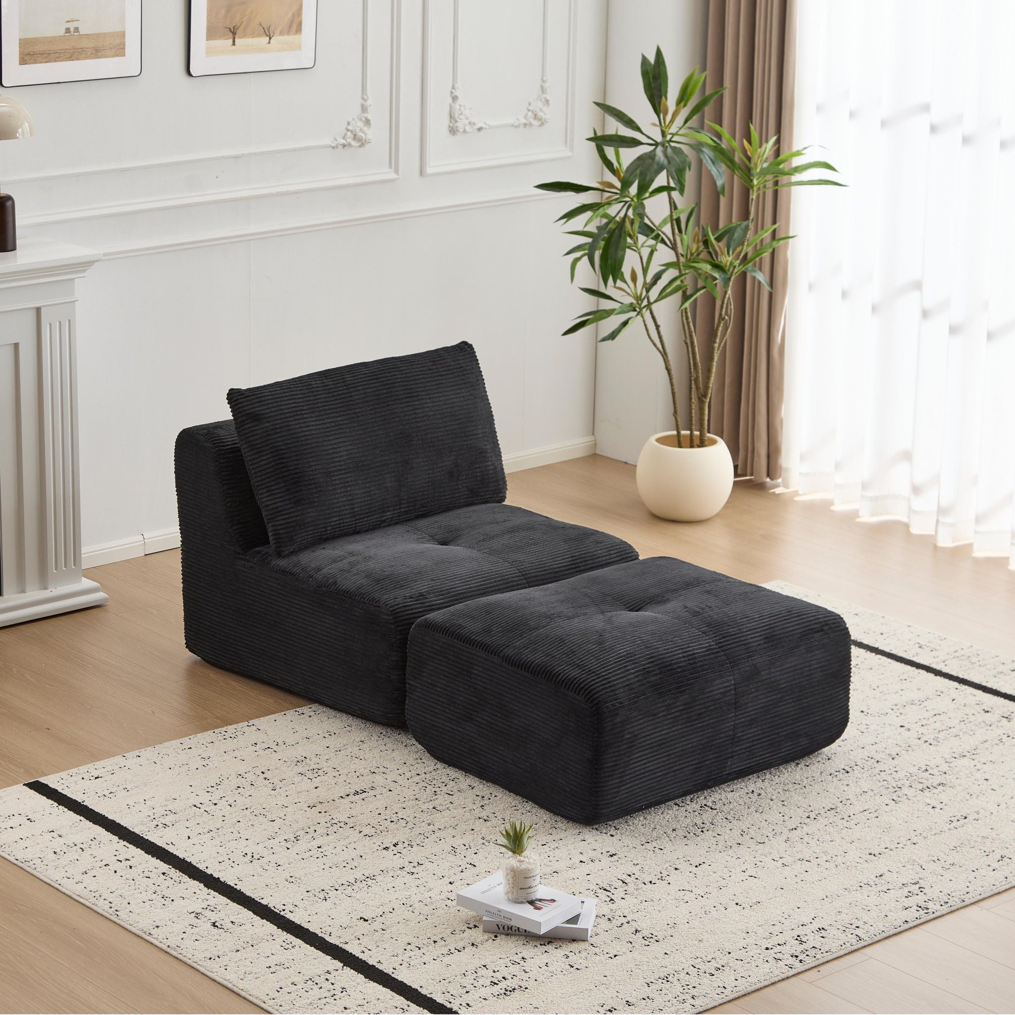 Single Chaise Longue With Movable Ottoman For Living Room