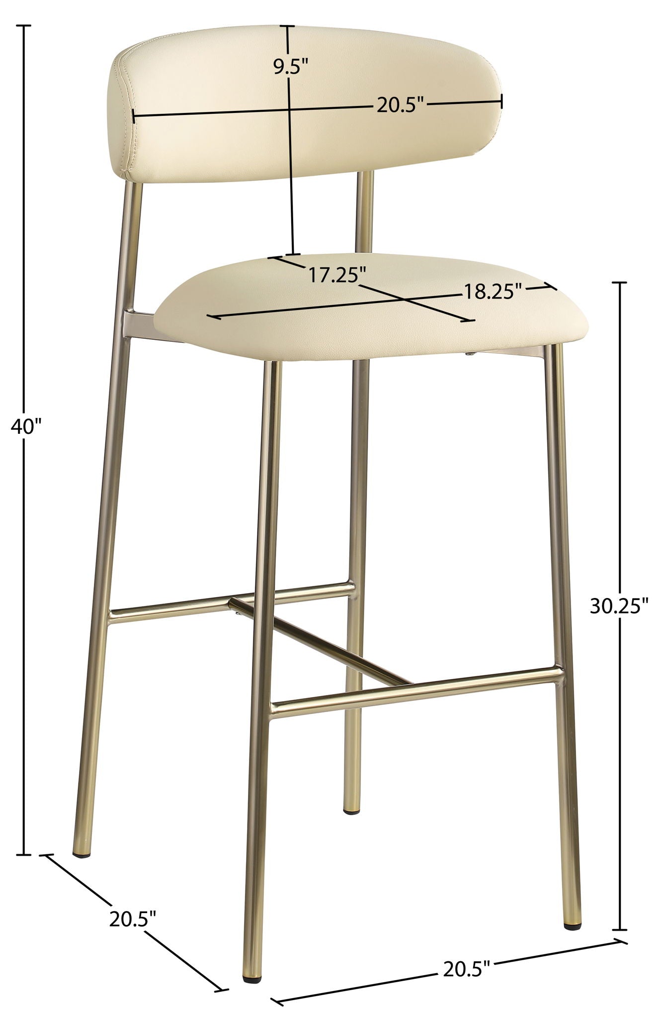 Lupita - Vegan Leather Upholstered Bar Stool (Set of 2) - Cream / Brushed Gold