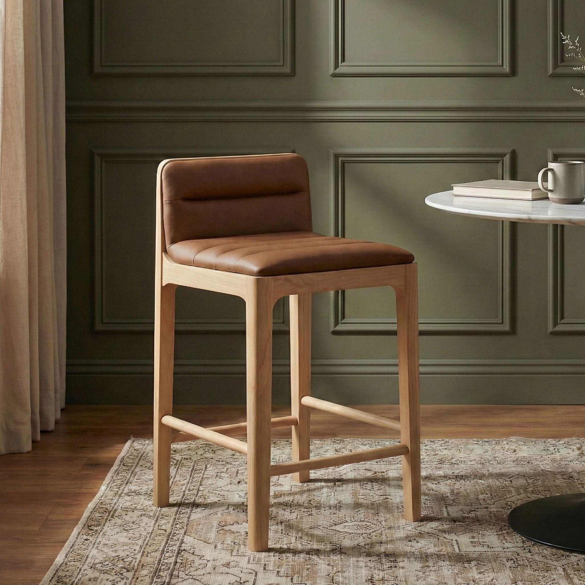 Ellis - Vegan Leather Upholstered Counter Stool (Set of 2) - Natural Base