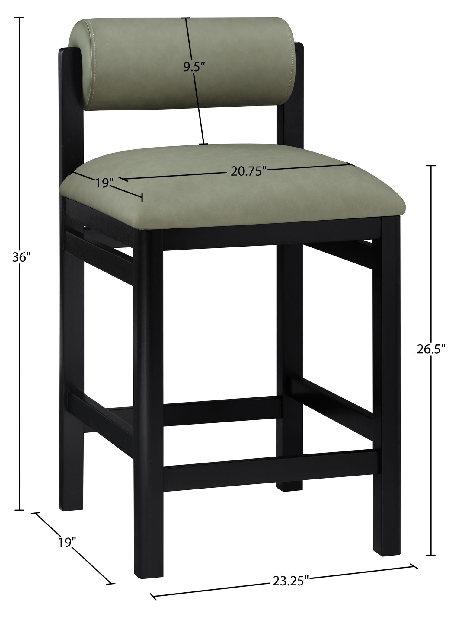 Roundhill - Faux Leather Counter Stool - Black Frame
