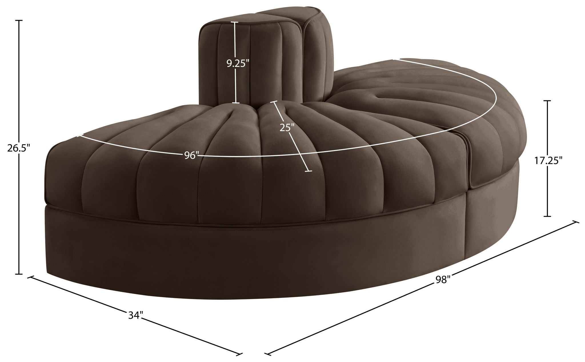 Rummi - Velvet Performance Fabric Upholstered 2 Piece Rounded Modular Loveseat