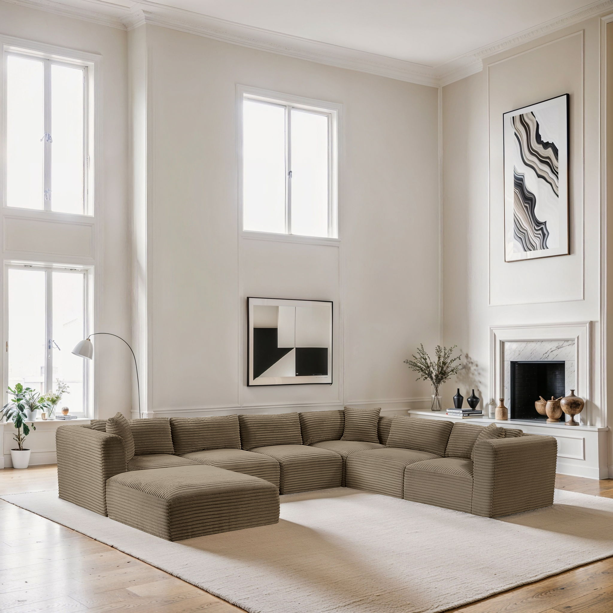 Shaggy - Fabric 7 Piece Modular U-Shaped Sectional With Ottoman