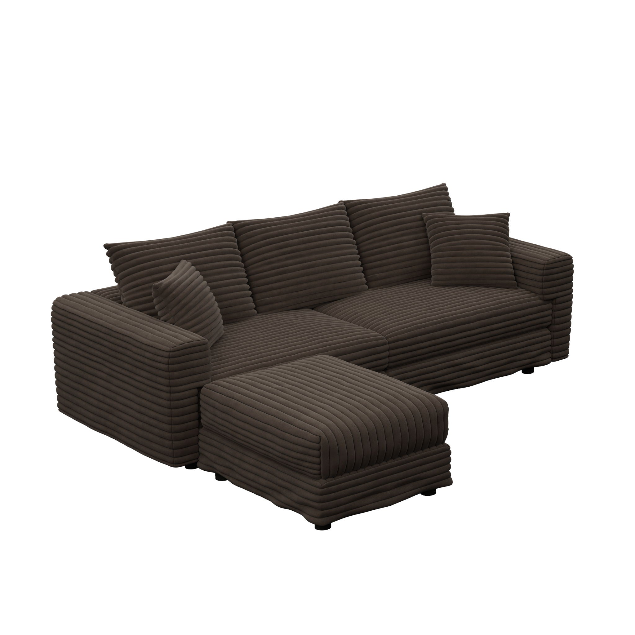 Deep Seat Convertible Sofa With Soft Pillows And Ottomans