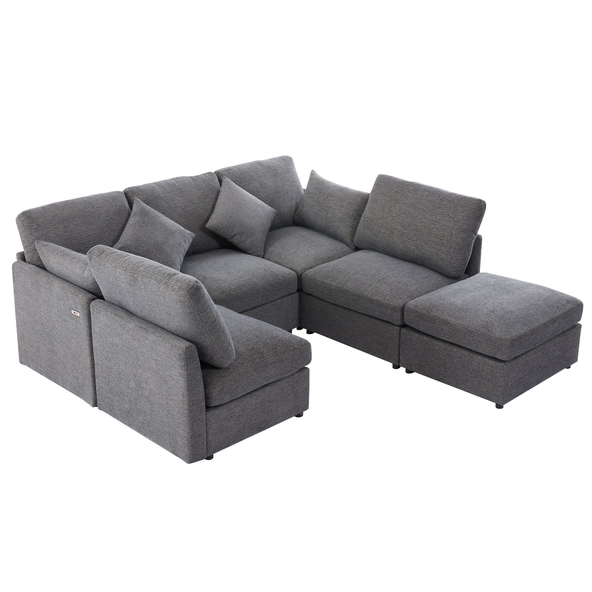 Sectional Sofa Modular U-Shaped With Ottoman & USB Ports