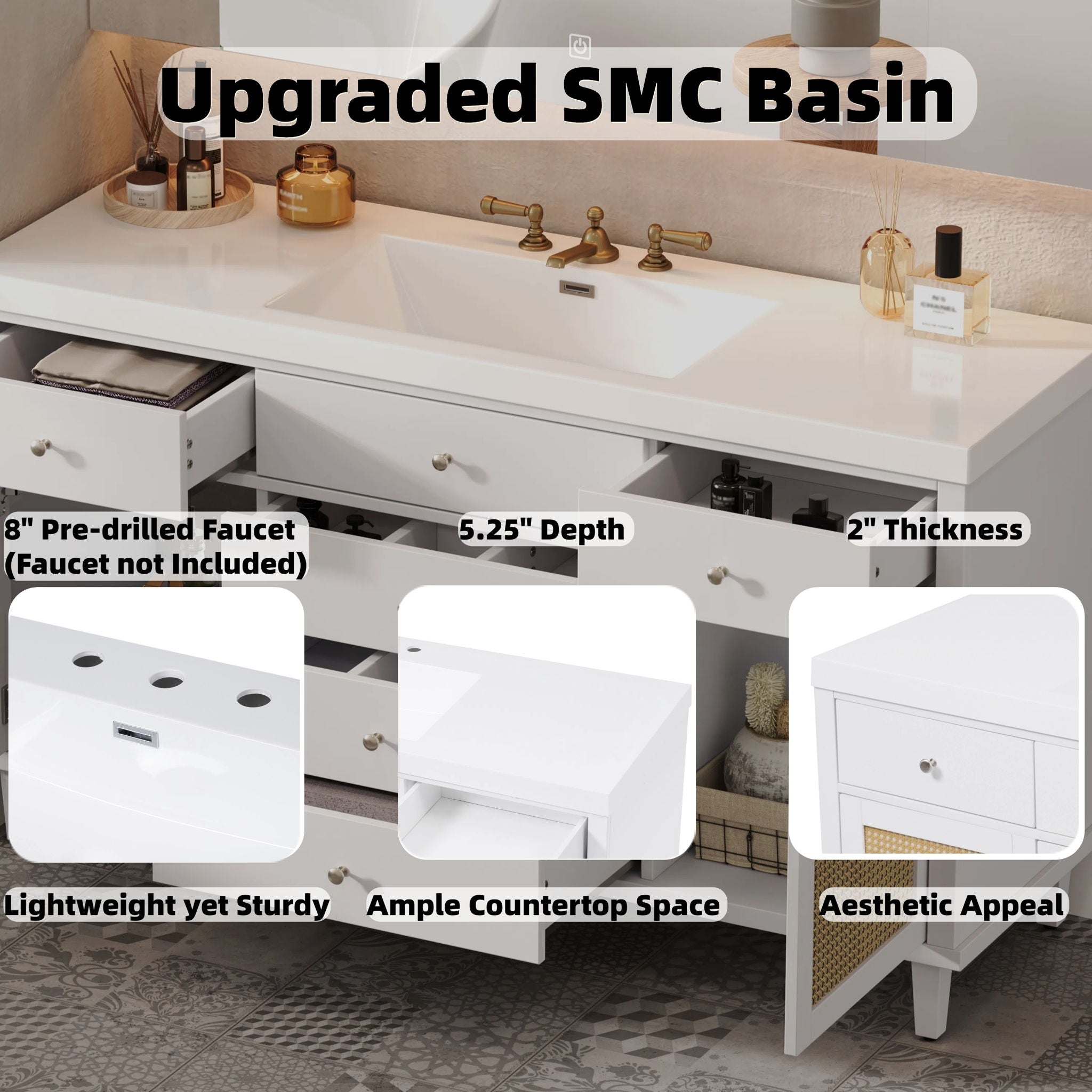Modern Bathroom Vanity With Sink, Soft Close Drawers