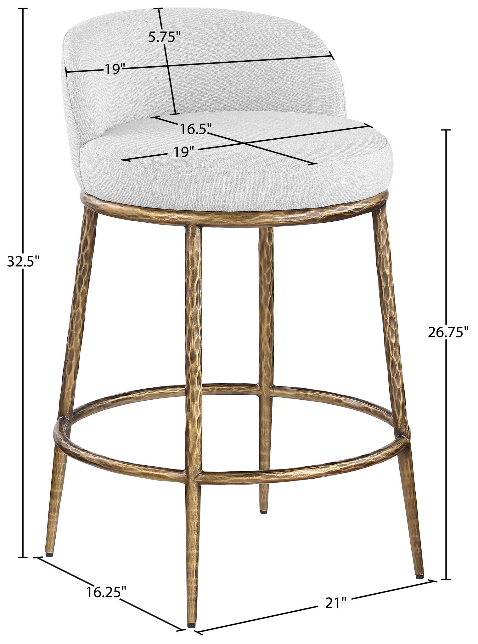 Ferro - Upholstered Counter Stool With Brushed Gold Base