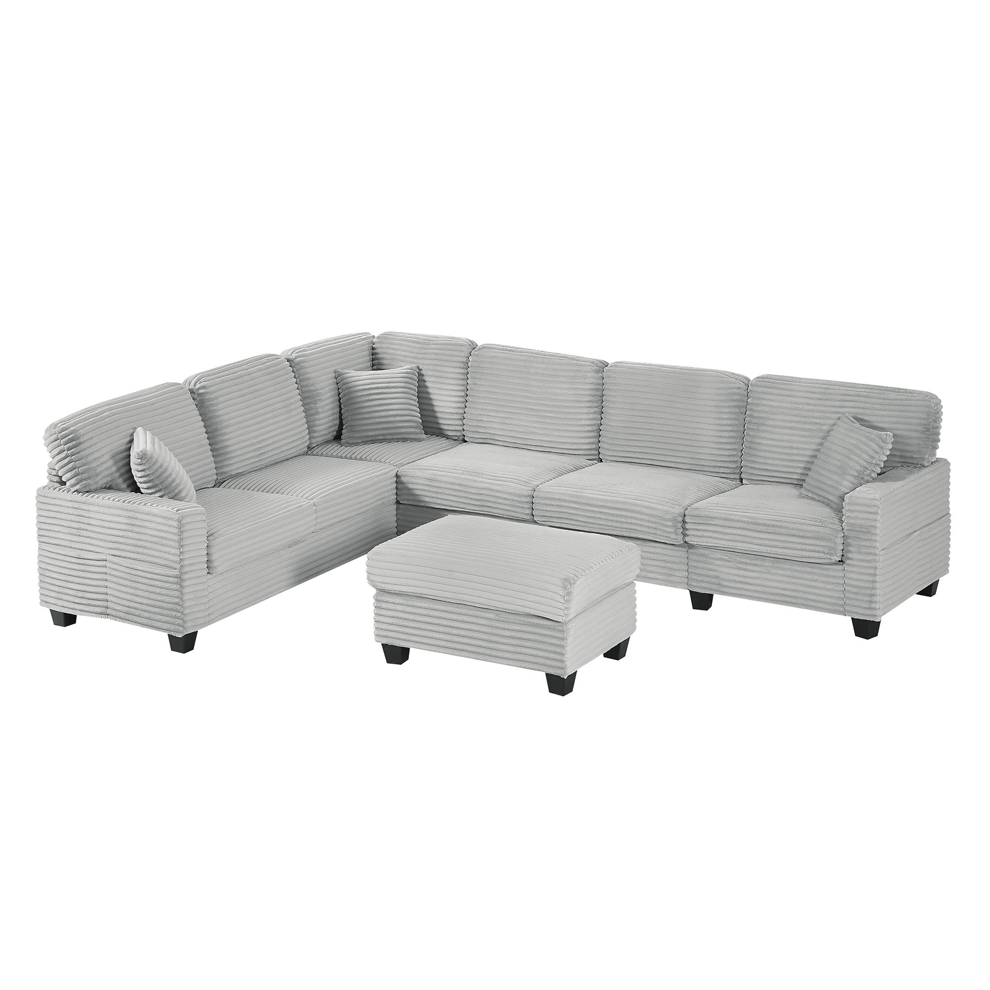 Upholstered U-Shaped Sectional Sofa With Movable Ottoman And Side Storage Pockets