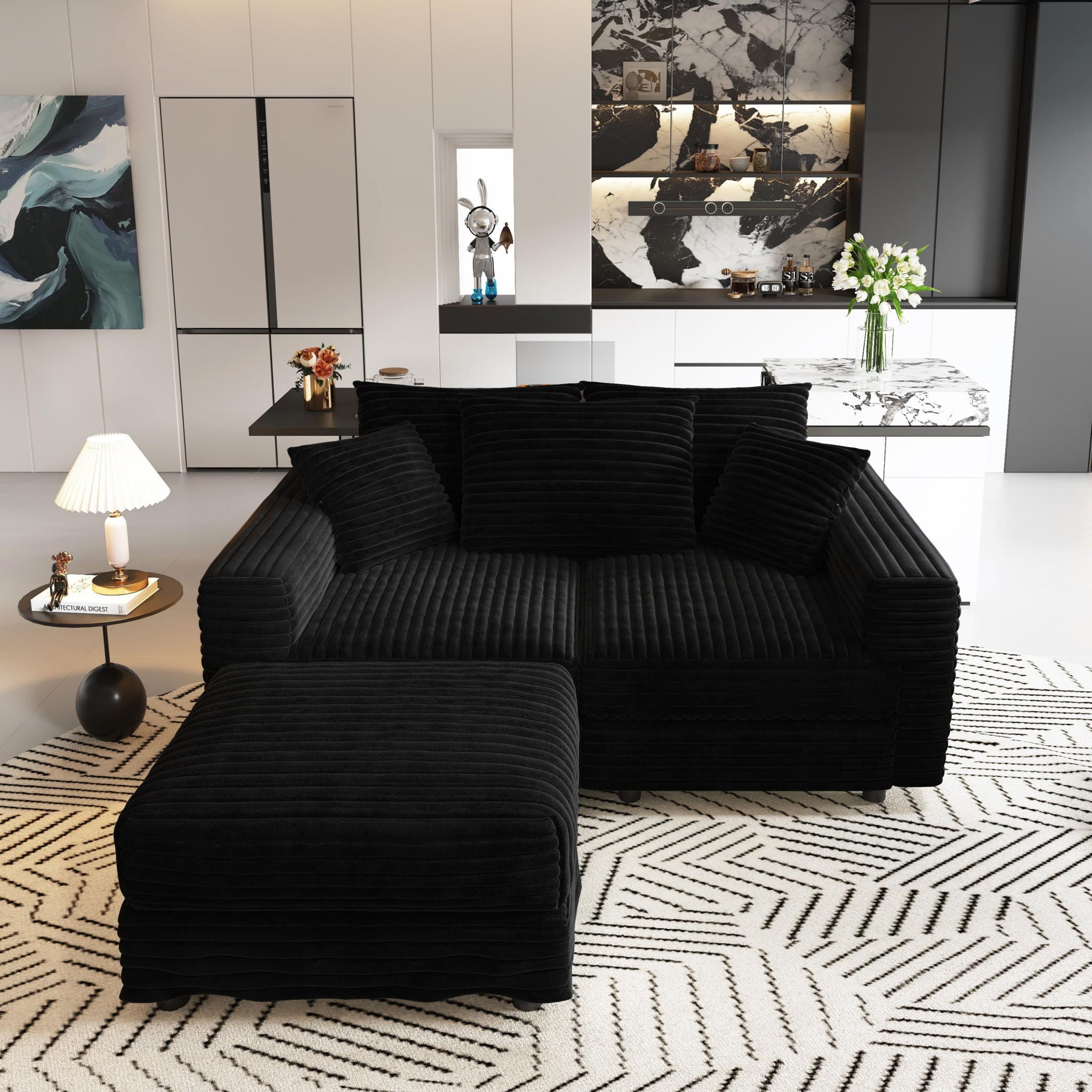 Convertible Deep Seat Sofa With Soft Pillows And Ottomans