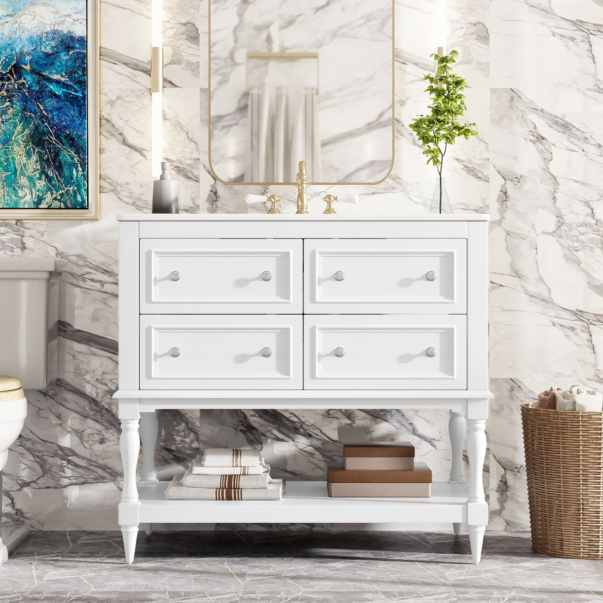 Bathroom Vanity Cabinet With Undermount Sink, 4 Drawer Set