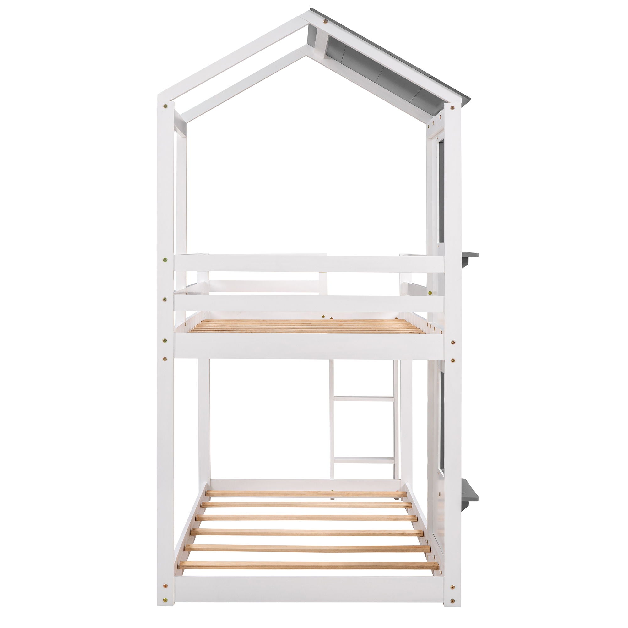 Bunk Bed Wood Bed & Roof, Window, Guardrail, Ladder