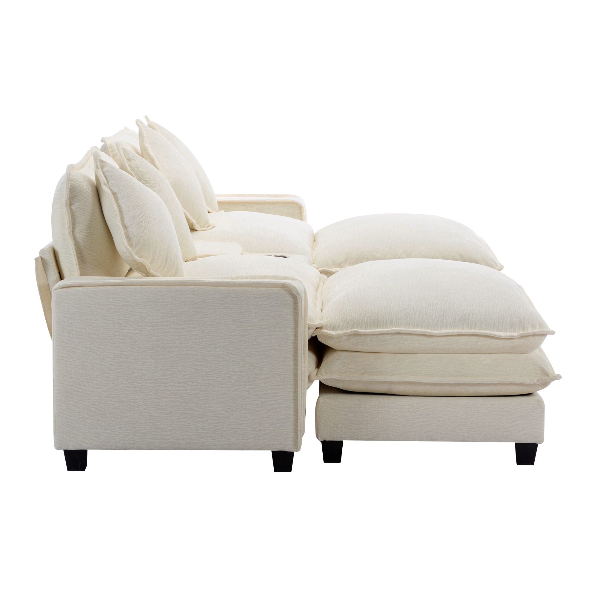 Sectional Sofa Upholstered Sofa With Two Removable Ottoman, Two USB Ports, Two Cup Holders And Large Storage Box For Living Room